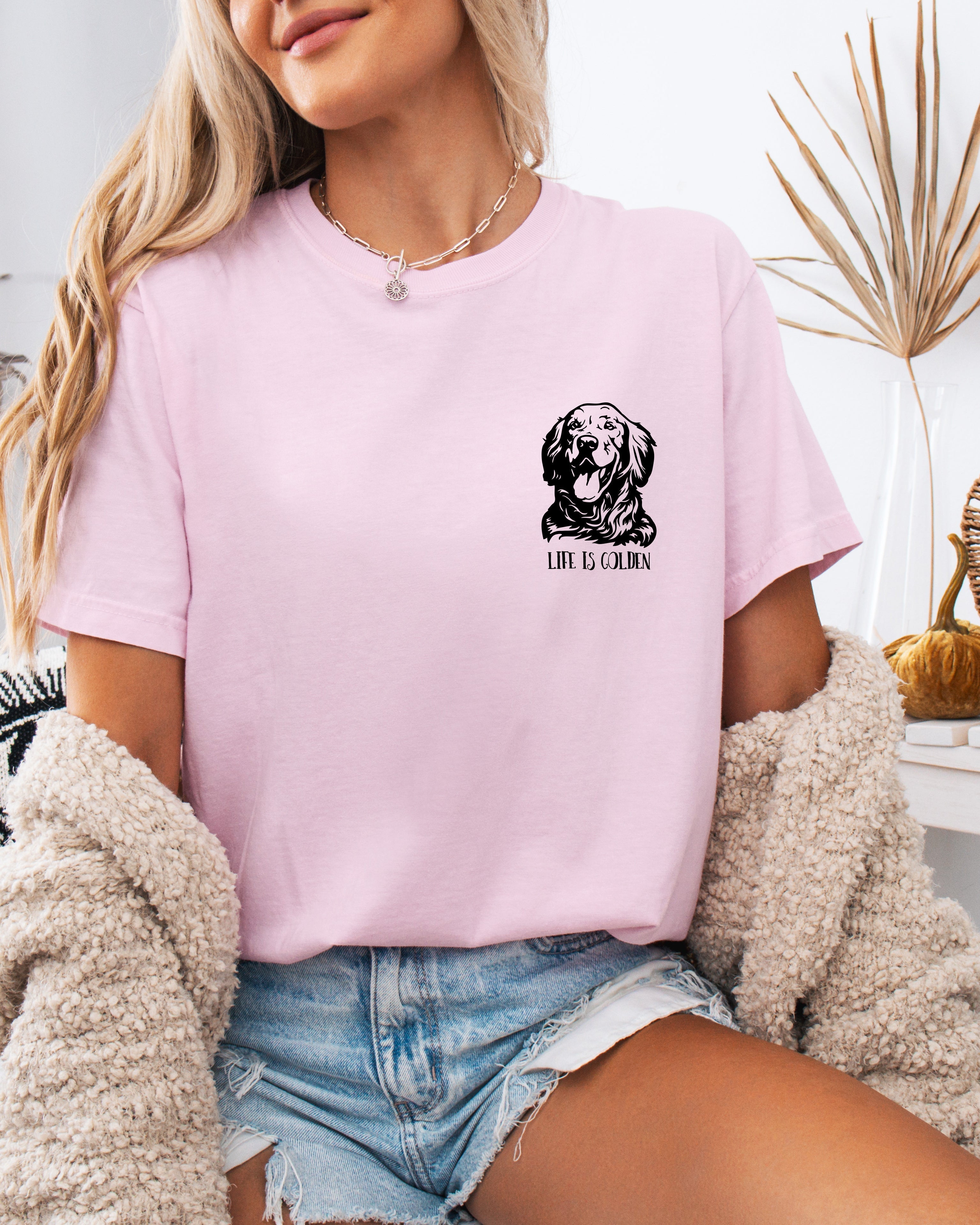 Life is Golden Retriever Dog Mom Comfort Colors T Shirt (Left)