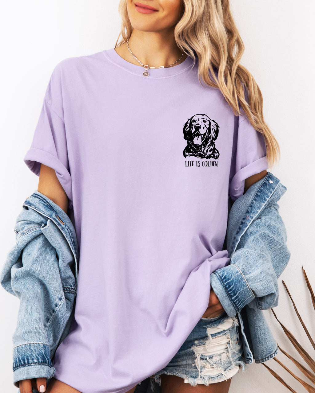 Life is Golden Retriever Dog Mom Comfort Colors T Shirt (Left)
