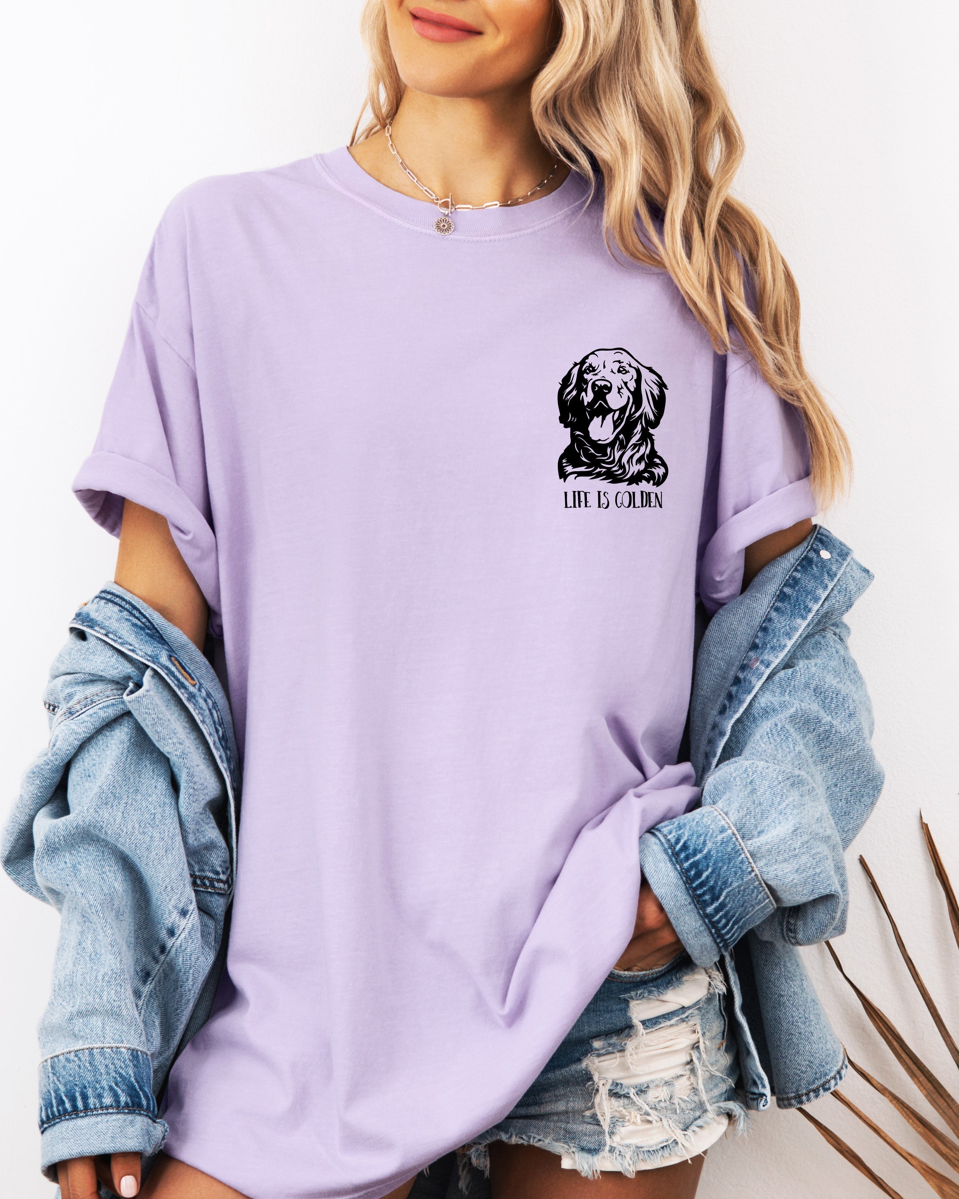 Life is Golden Retriever Dog Mom Comfort Colors T Shirt (Left)