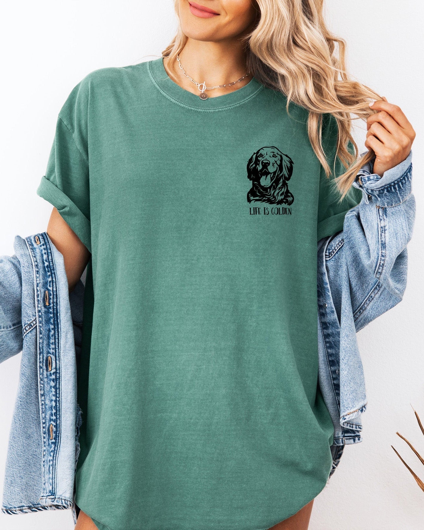 Life is Golden Retriever Dog Mom Comfort Colors T Shirt (Left)