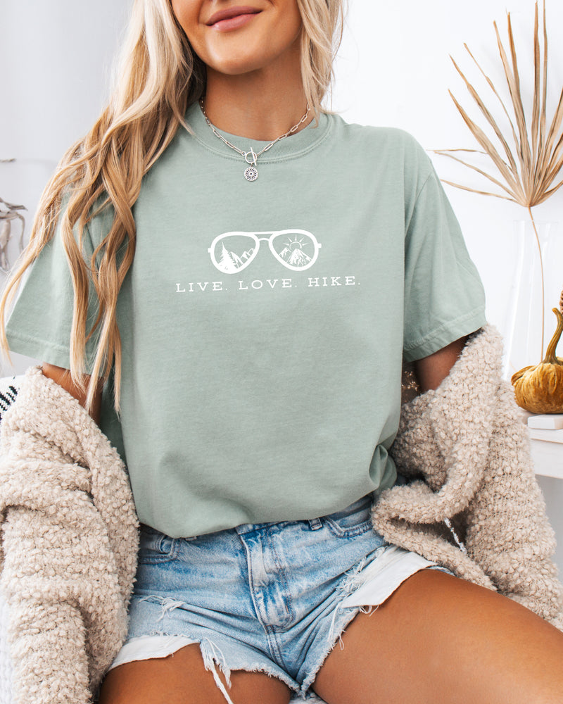 Live Love Hike Nature Camping Hiking Garment Dyed Shirt