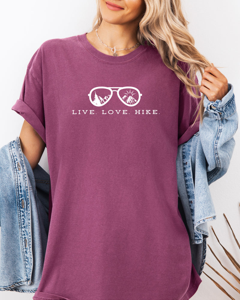 Live Love Hike Nature Camping Hiking Garment Dyed Shirt