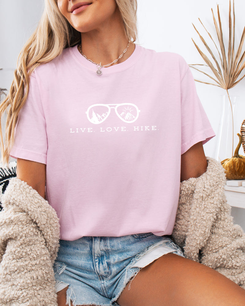 Live Love Hike Nature Camping Hiking Garment Dyed Shirt