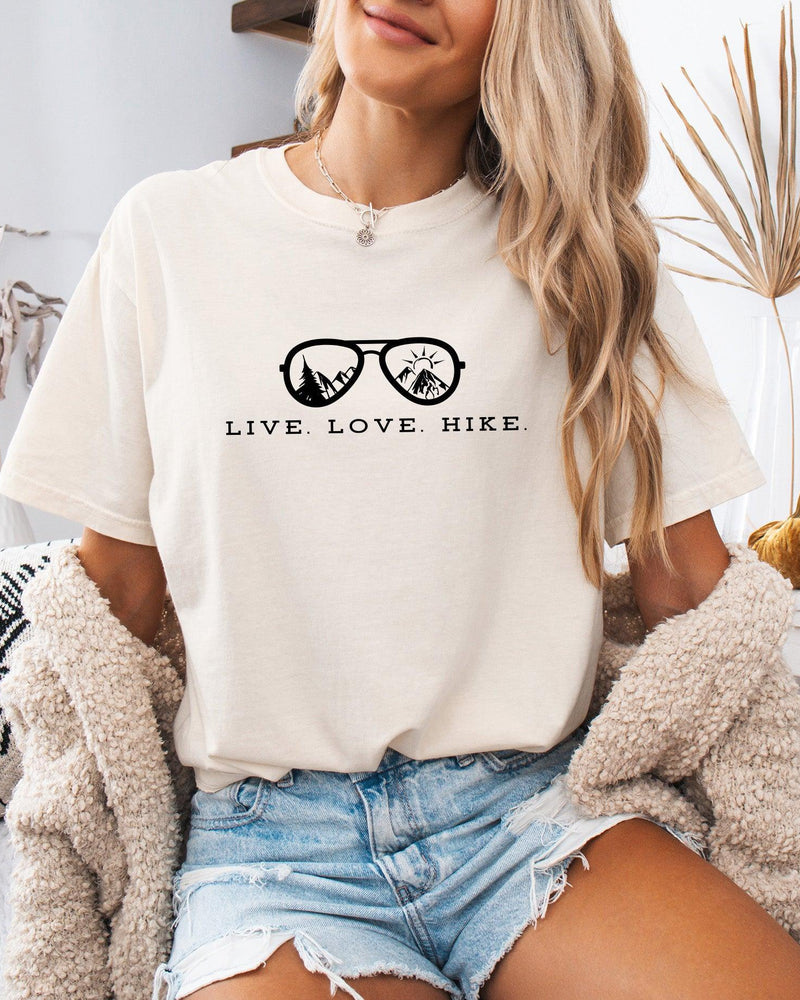 Live Love Hike Nature Camping Hiking Garment Dyed Shirt