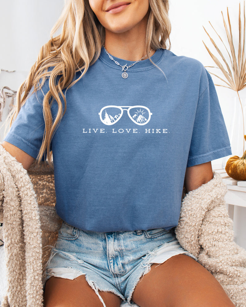Live Love Hike Nature Camping Hiking Garment Dyed Shirt