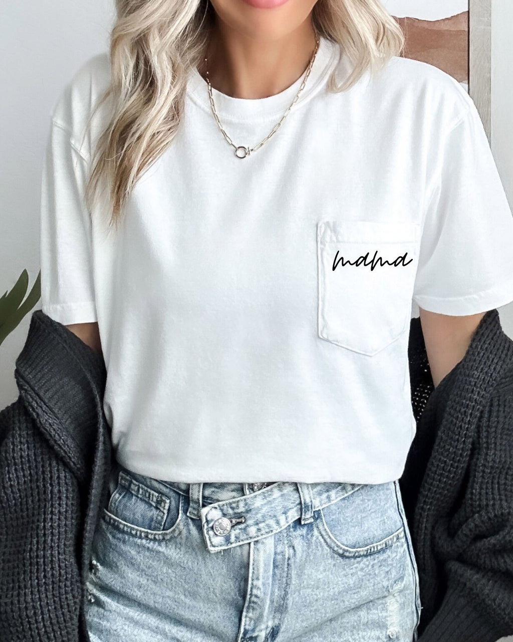 Mama Comfort Colors Pocket T Shirt (Cursive 1)
