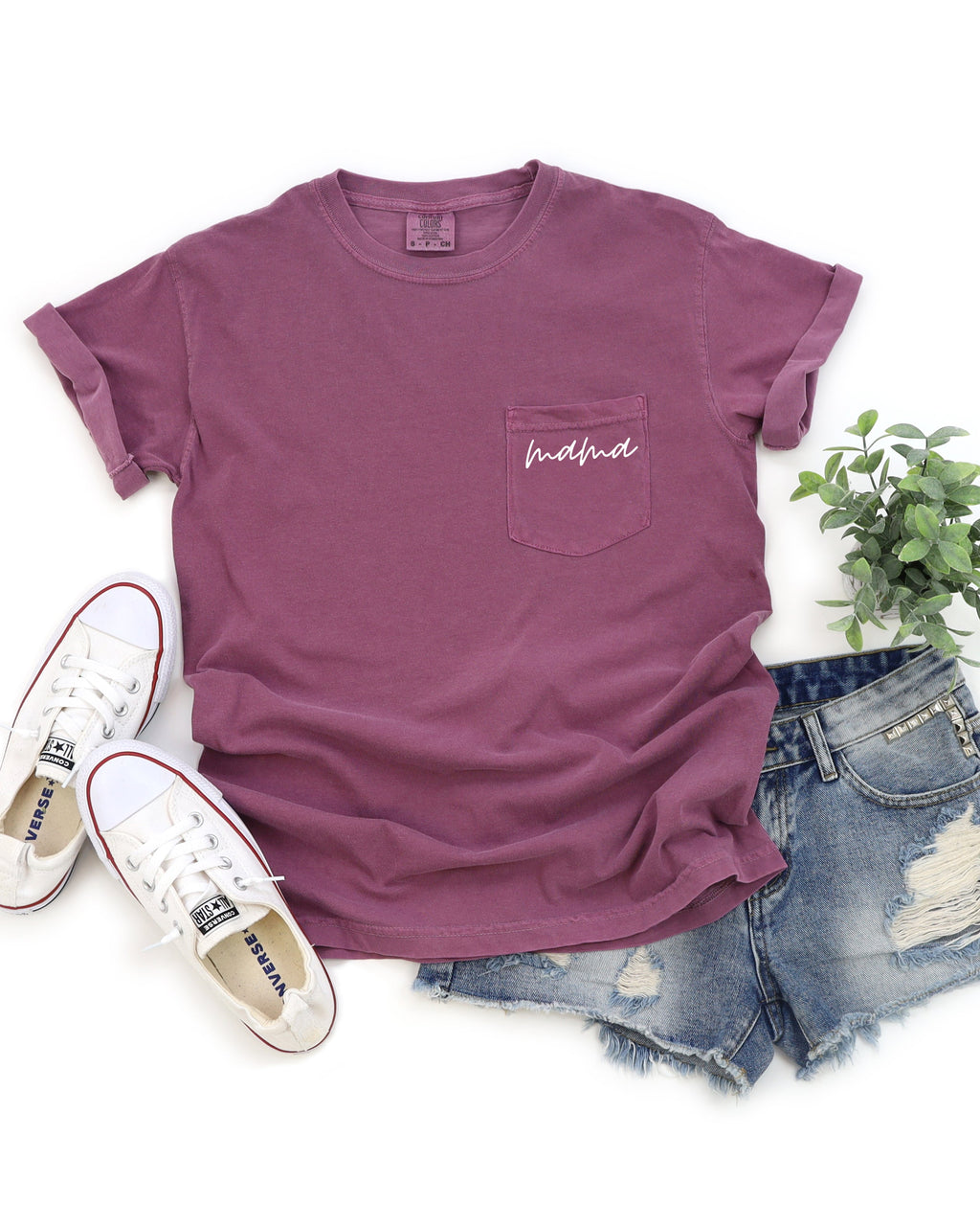 Mama Comfort Colors Pocket T Shirt (Cursive 1)