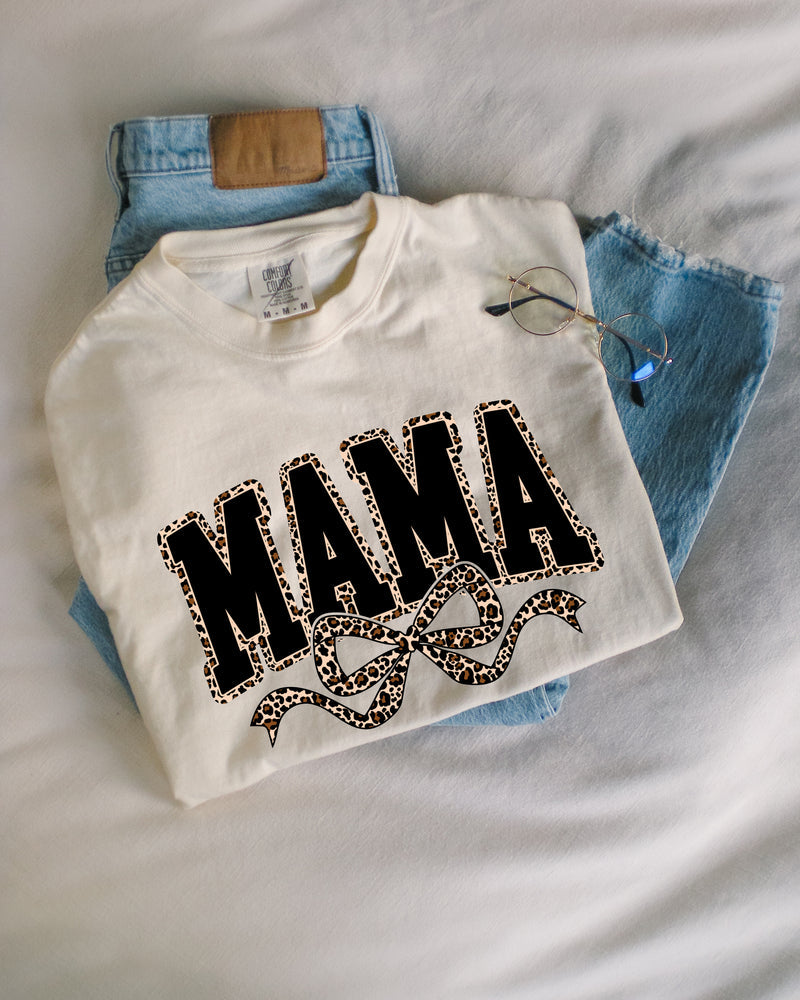 Mama Leopard Ribbon Comfort Colors T Shirt
