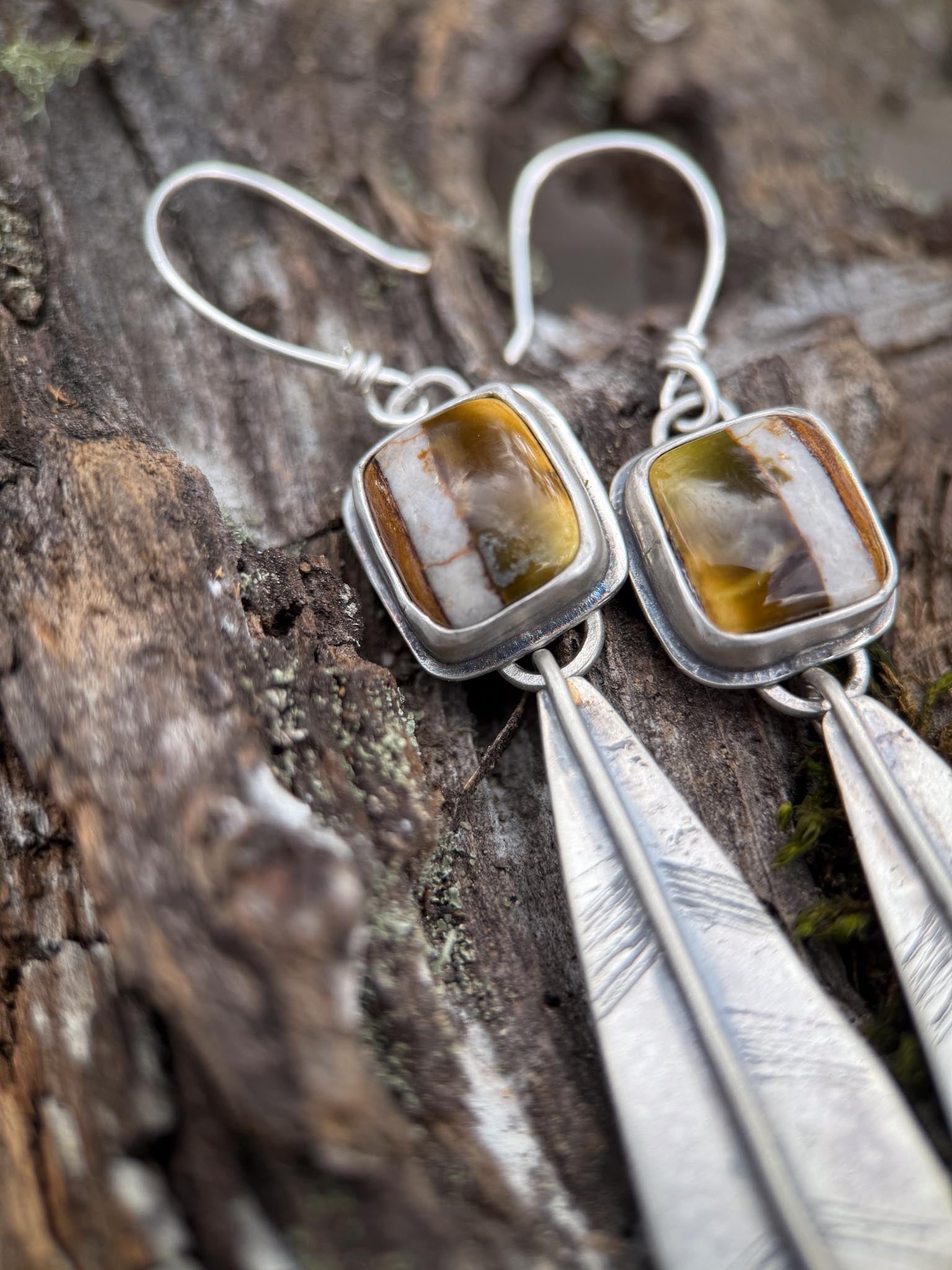 Polychrome Turquoise Feather Earrings | Sterling Silver Dangle Earrings | Handmade in Durango Colorado