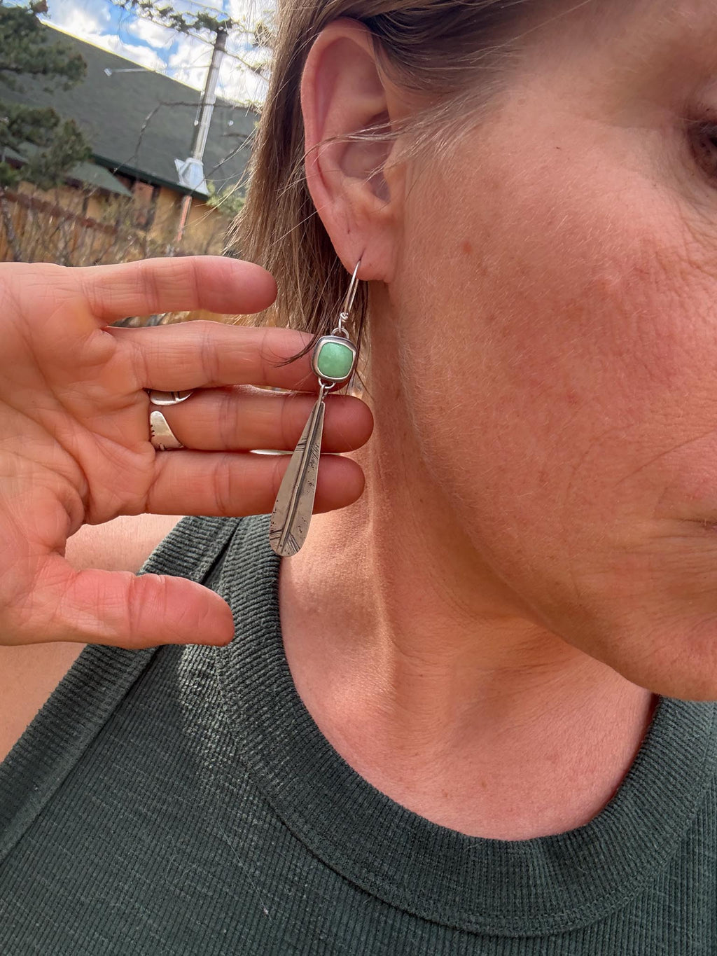 Australian Variscite Feather Earrings | Sterling Silver Dangle Earrings | Handmade in Durango Colorado