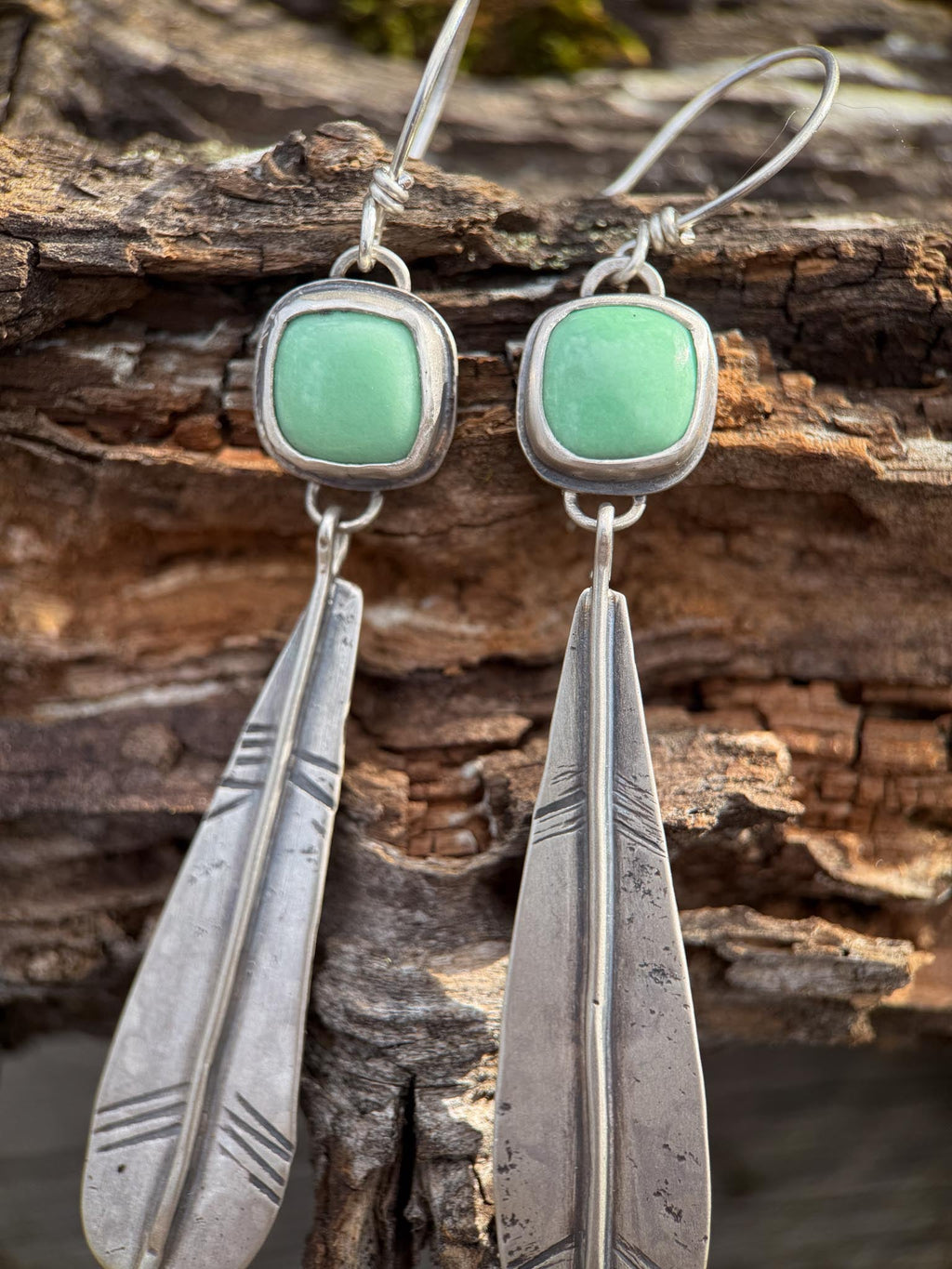Australian Variscite Feather Earrings | Sterling Silver Dangle Earrings | Handmade in Durango Colorado