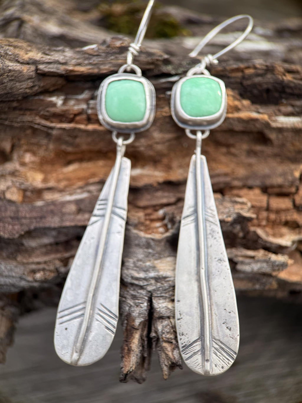 Australian Variscite Feather Earrings | Sterling Silver Dangle Earrings | Handmade in Durango Colorado