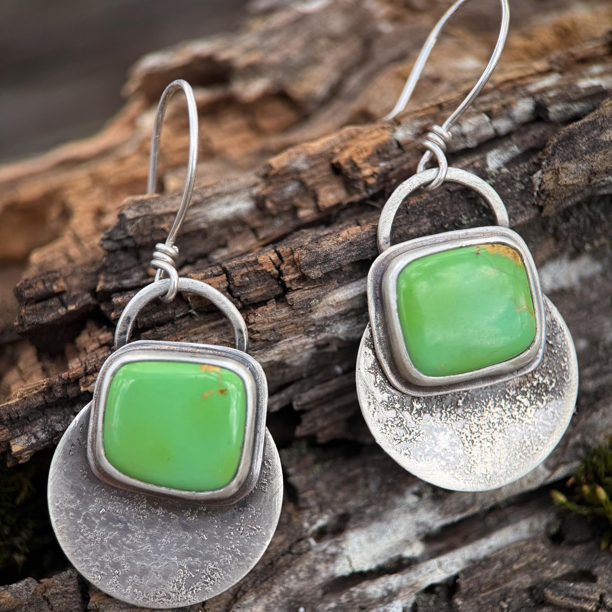 Sonoran Gold Turquoise Disc Earrings | Sterling Silver Dangle Earrings | Handmade in Durango Colorado