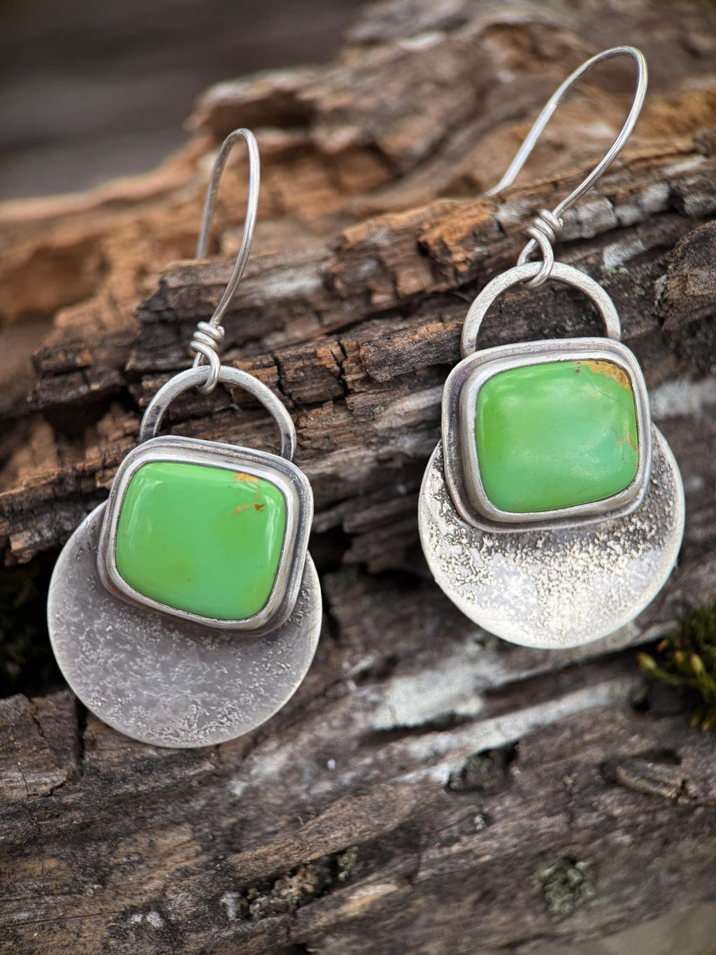 Sonoran Gold Turquoise Disc Earrings | Sterling Silver Dangle Earrings | Handmade in Durango Colorado