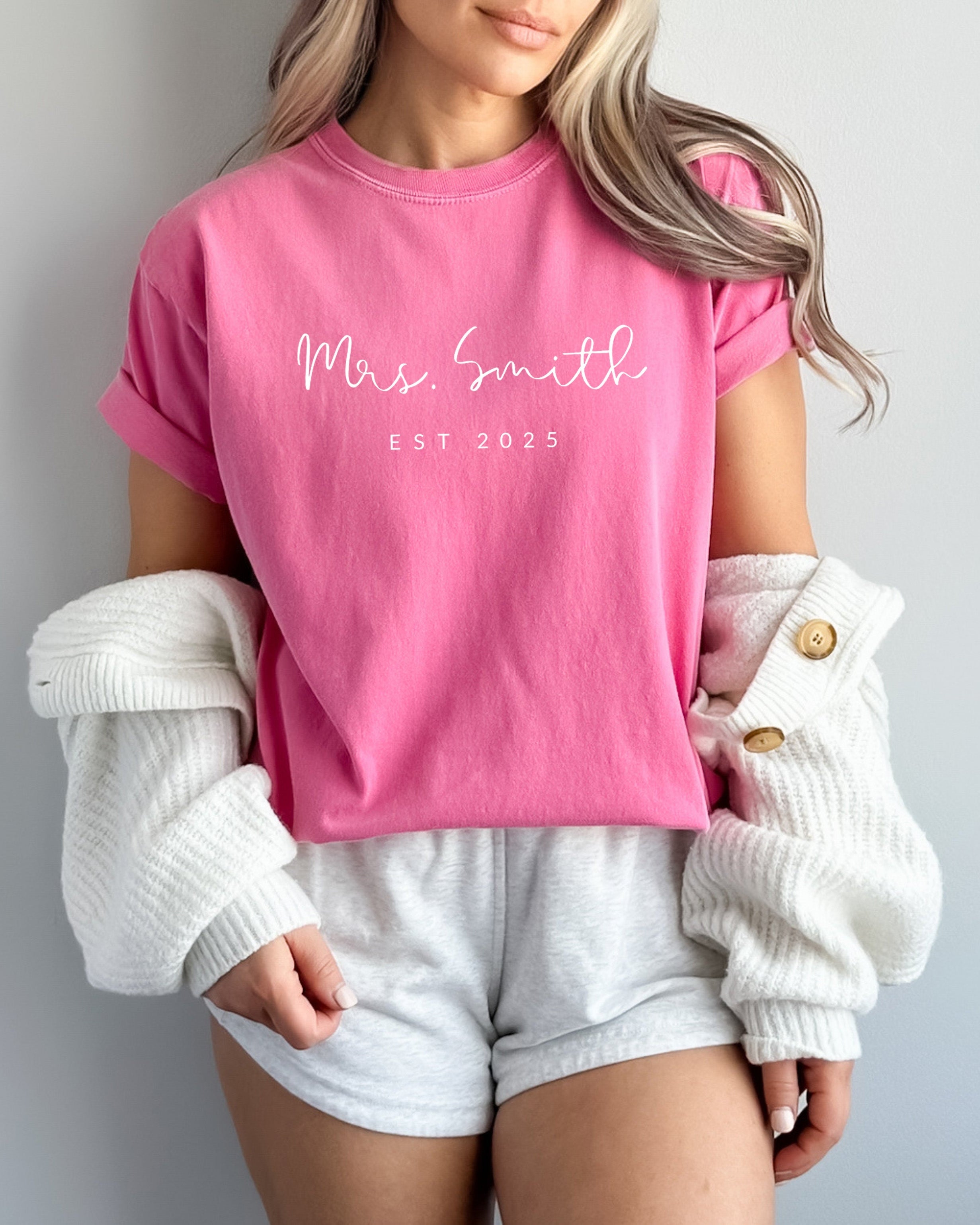 Mrs Custom Personalization name Honeymoon Comfort Colors Garment Dyed T Shirt
