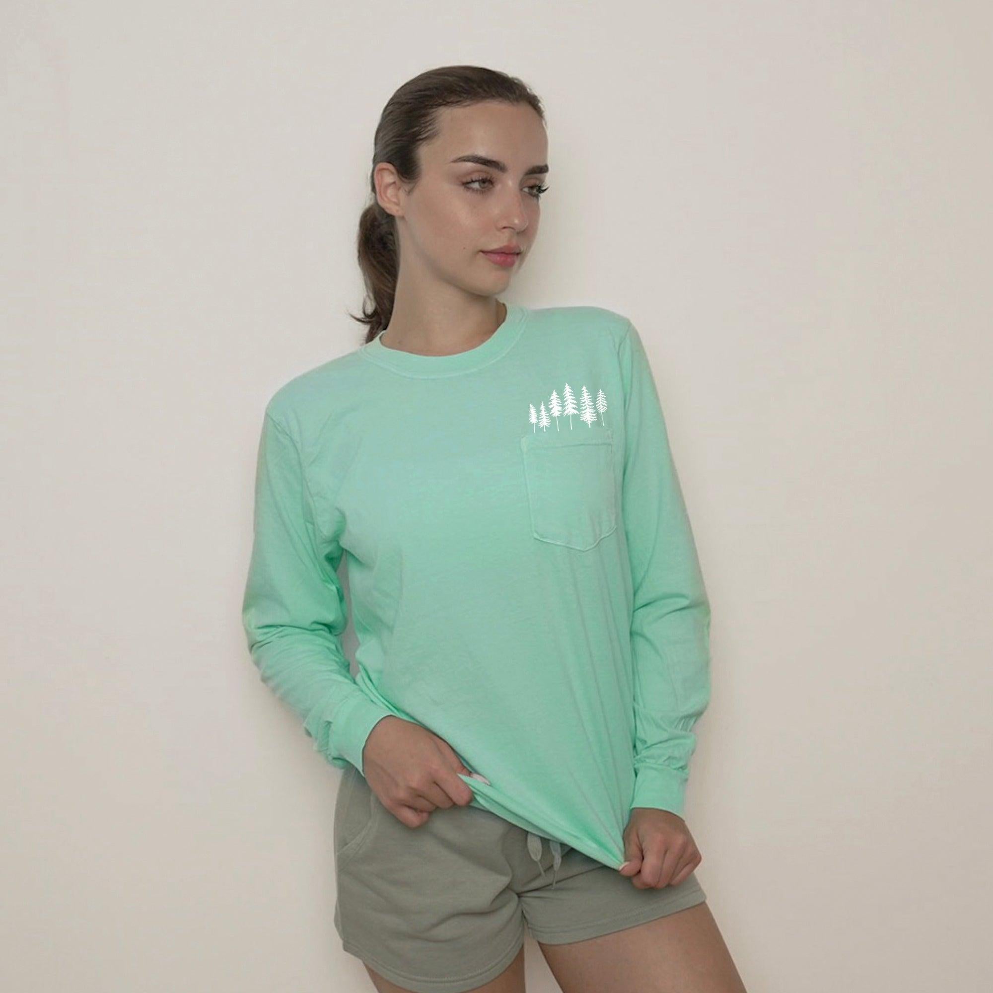 Nature Mountain Tree Pocket Comfort Colors Long Sleeve Shirt