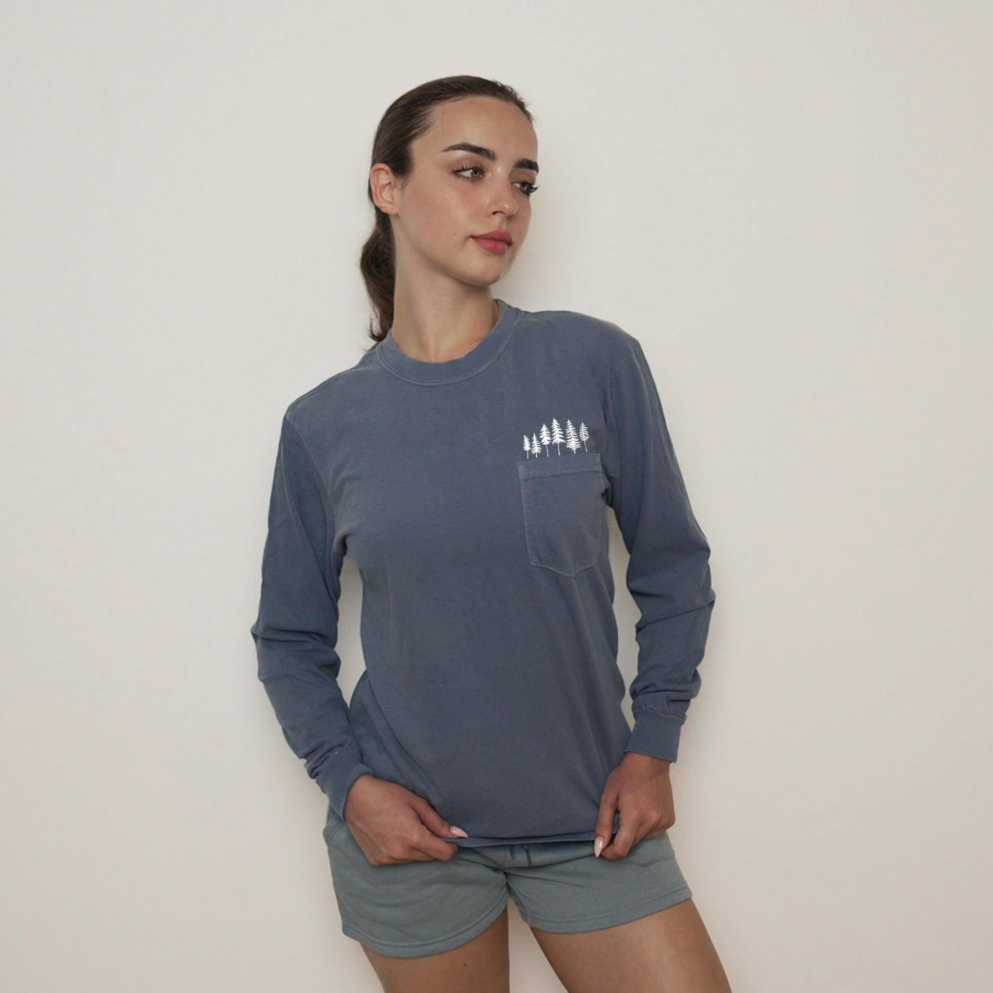 Nature Mountain Tree Pocket Comfort Colors Long Sleeve Shirt