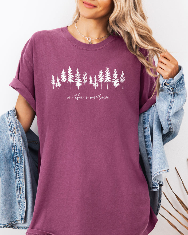 On the mountain Tree Botanical Plant Nature Camping Adventure Garment Dyed T Shirt