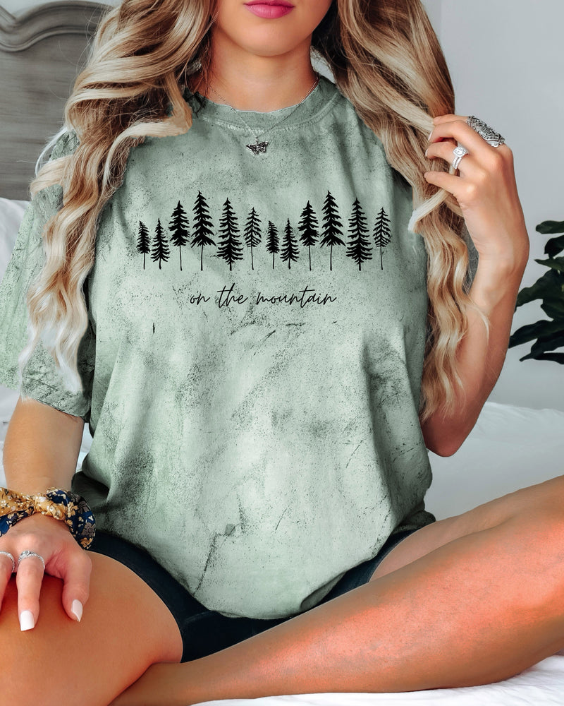 On the mountain Tree Botanical Plant Nature Camping Adventure Garment Dyed T Shirt