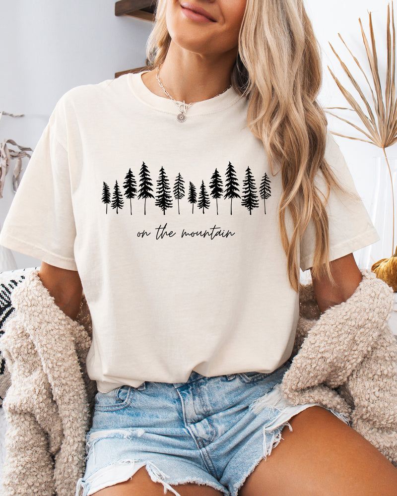 On the mountain Tree Botanical Plant Nature Camping Adventure Garment Dyed T Shirt