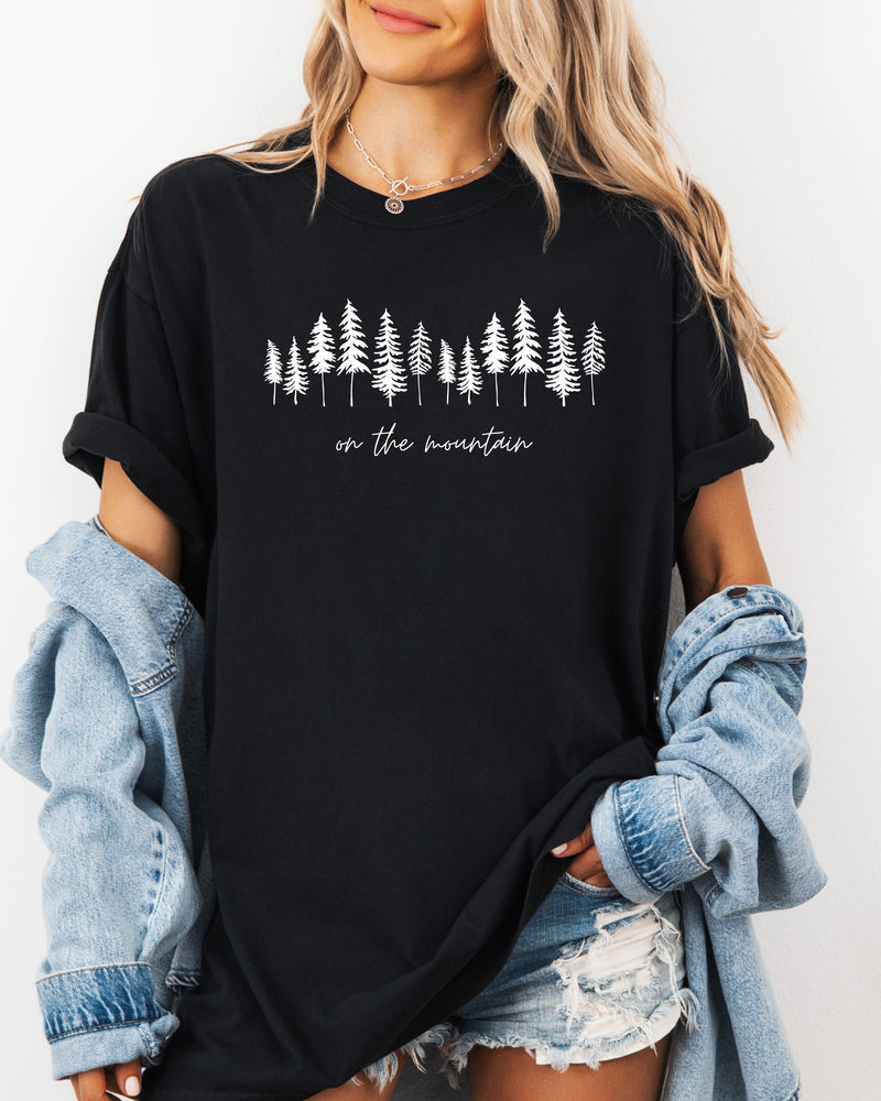 On the mountain Tree Botanical Plant Nature Camping Adventure Garment Dyed T Shirt
