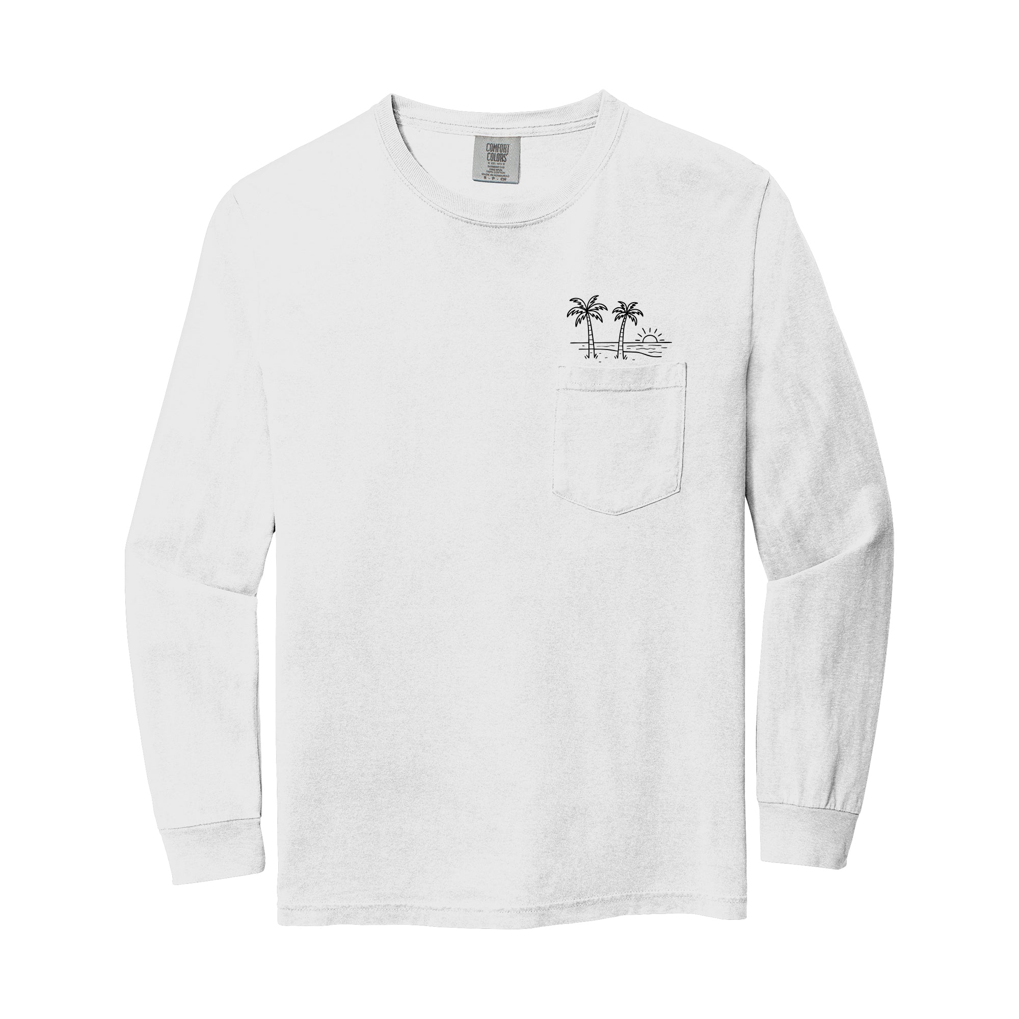 Palm Tree Beach Vacation Pocket Comfort Colors Long Sleeve Shirt