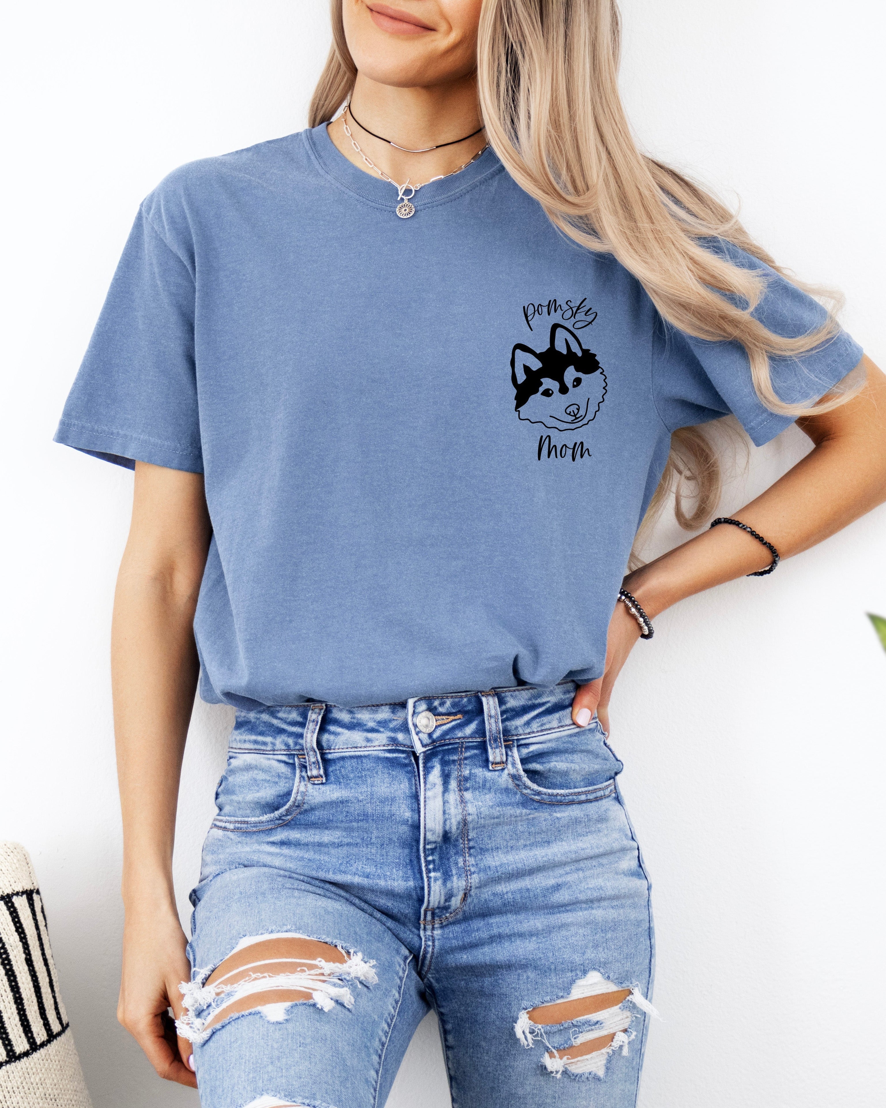 Pomsky Dog Mom Comfort Colors T Shirt (siberian husky + pomeranian)
