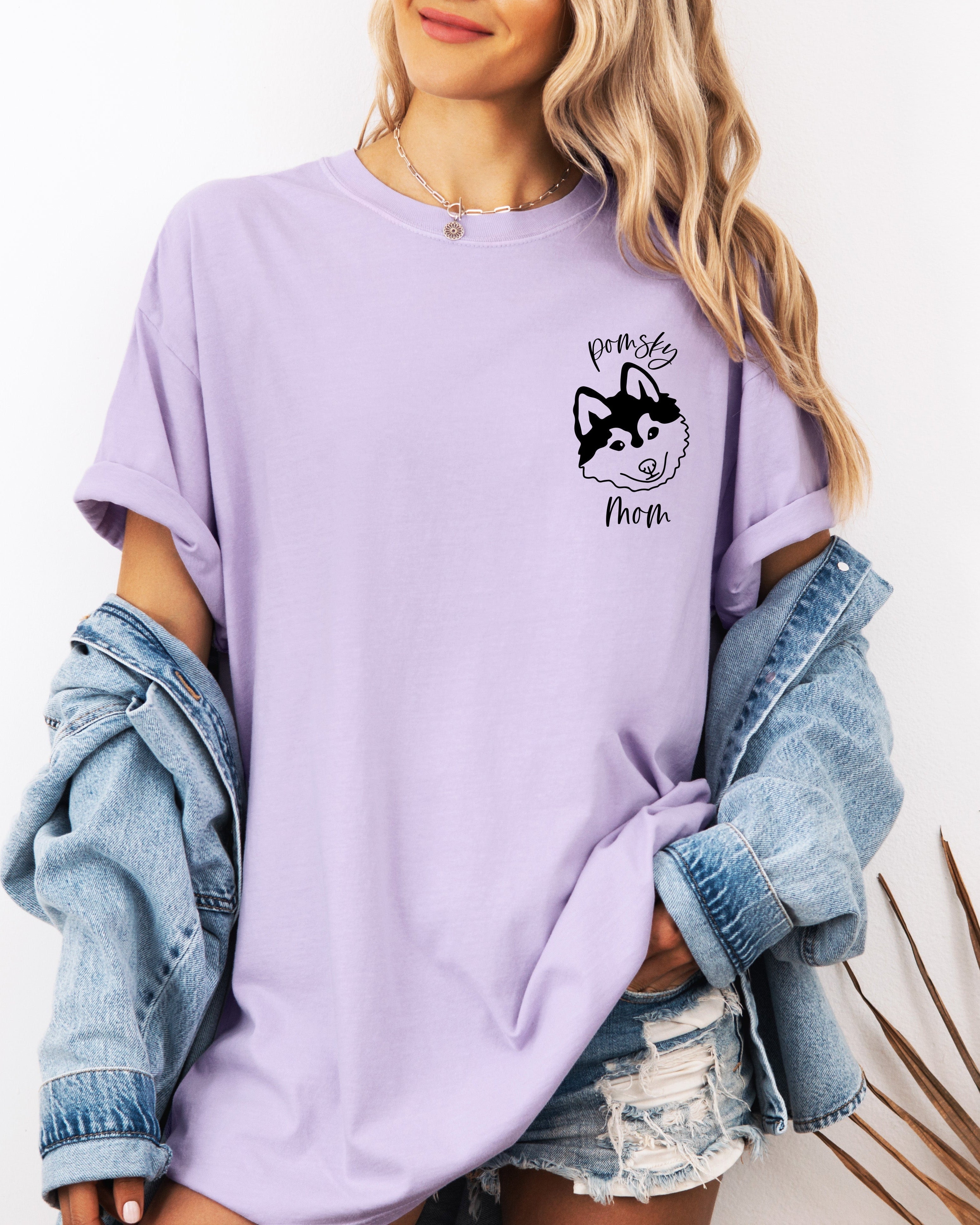Pomsky Dog Mom Comfort Colors T Shirt (siberian husky + pomeranian)