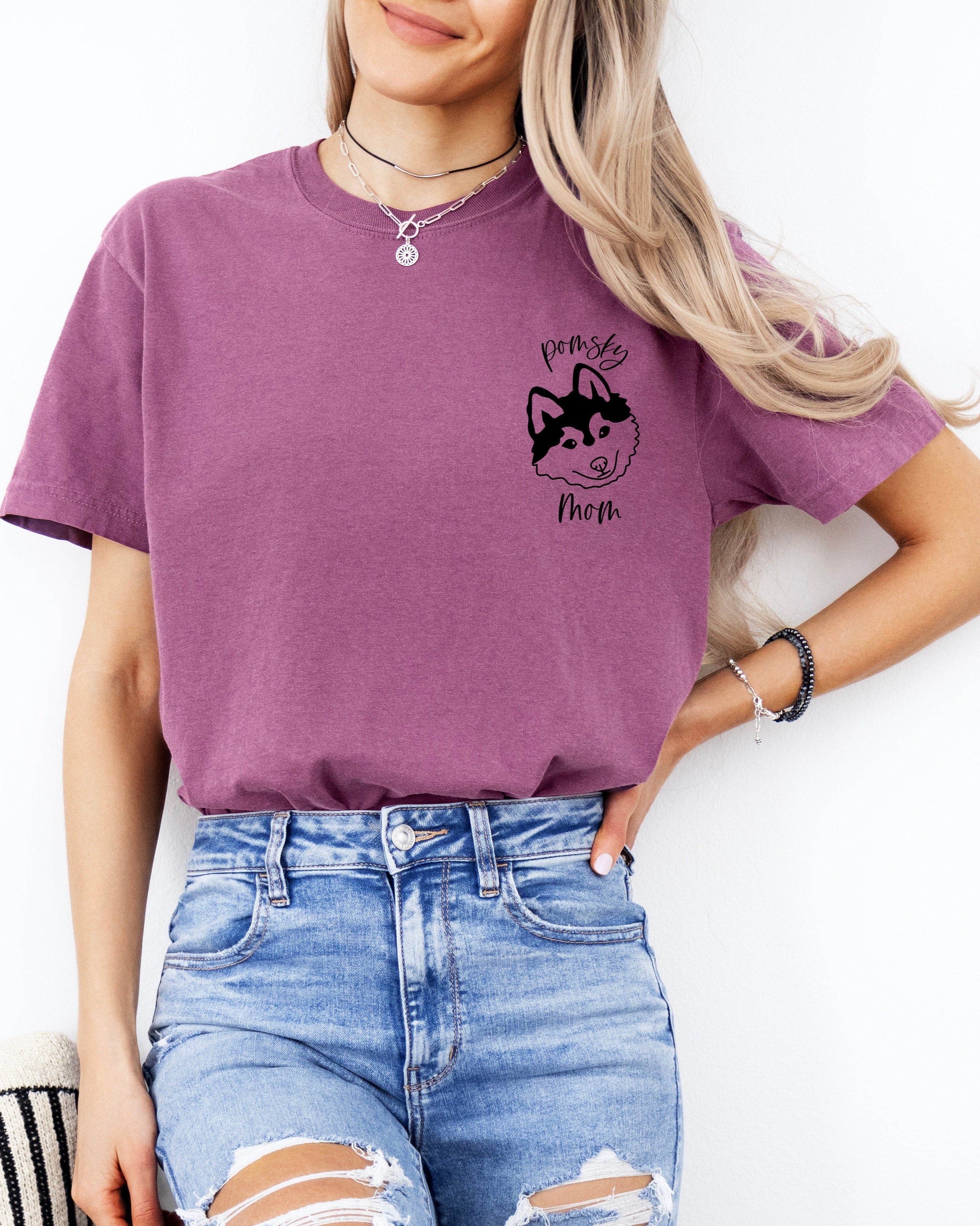 Pomsky Dog Mom Comfort Colors T Shirt (siberian husky + pomeranian)