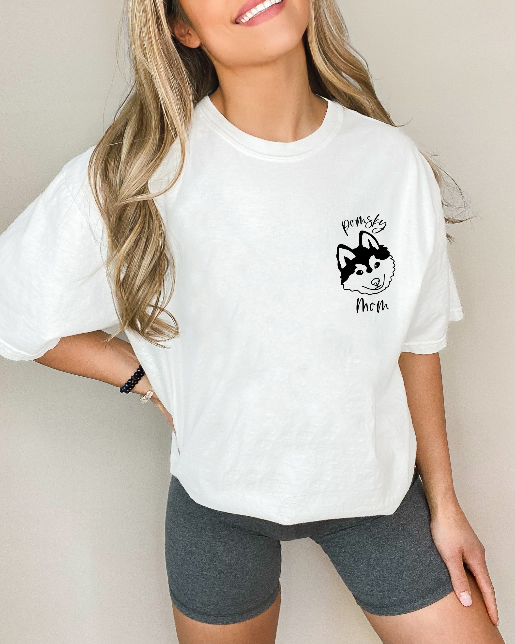Pomsky Dog Mom Comfort Colors T Shirt (siberian husky + pomeranian)
