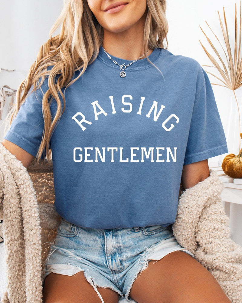 Raising Gentlemen Boy mom Garment Dyed T Shirt (varsity)