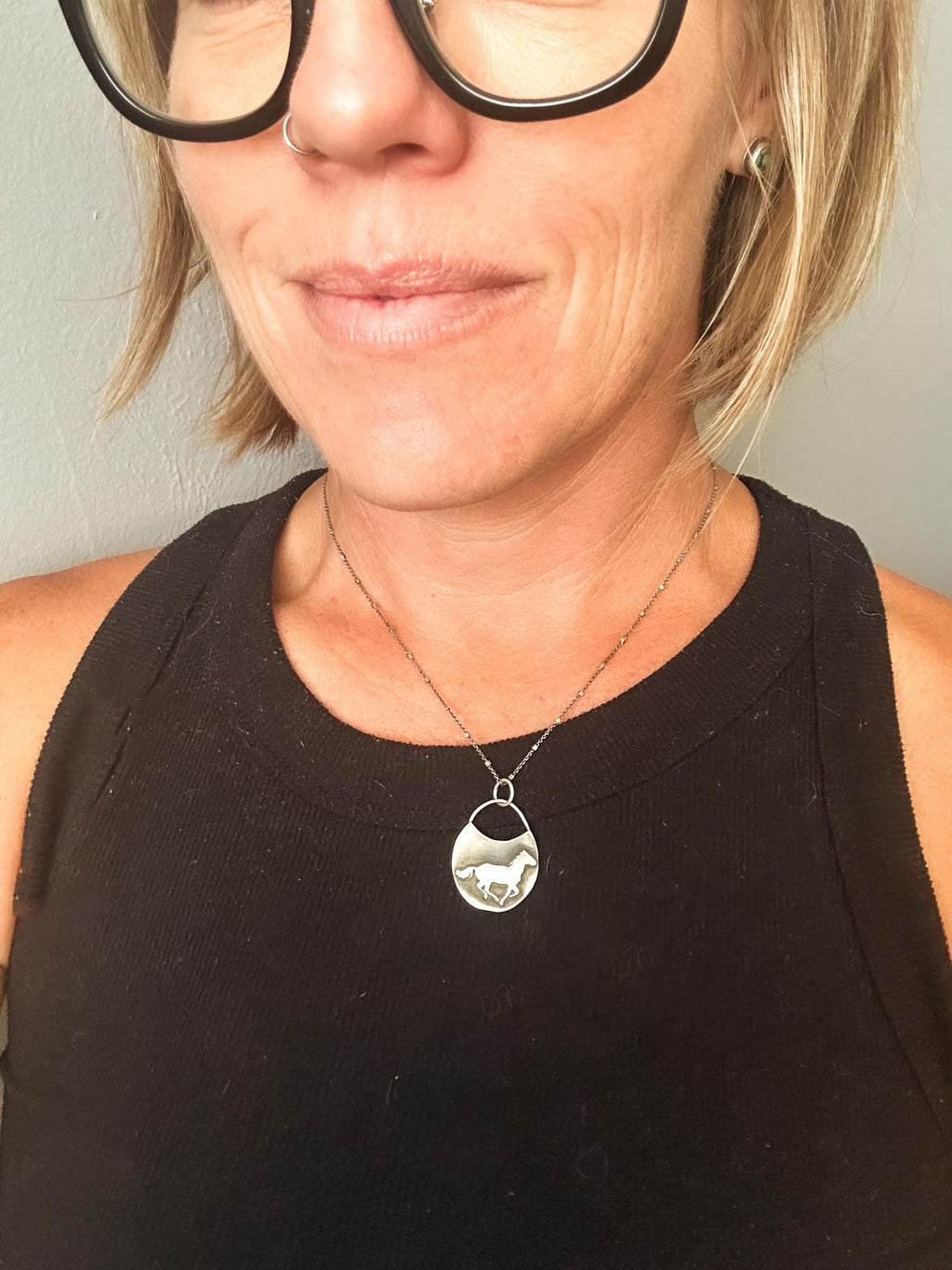 Sterling Silver Horse Talisman Necklace | Galloping Horse on Full Moon