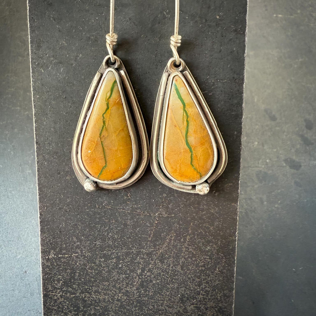 Royston Ribbon Turquoise Earrings |Teardrop Silver Dangles