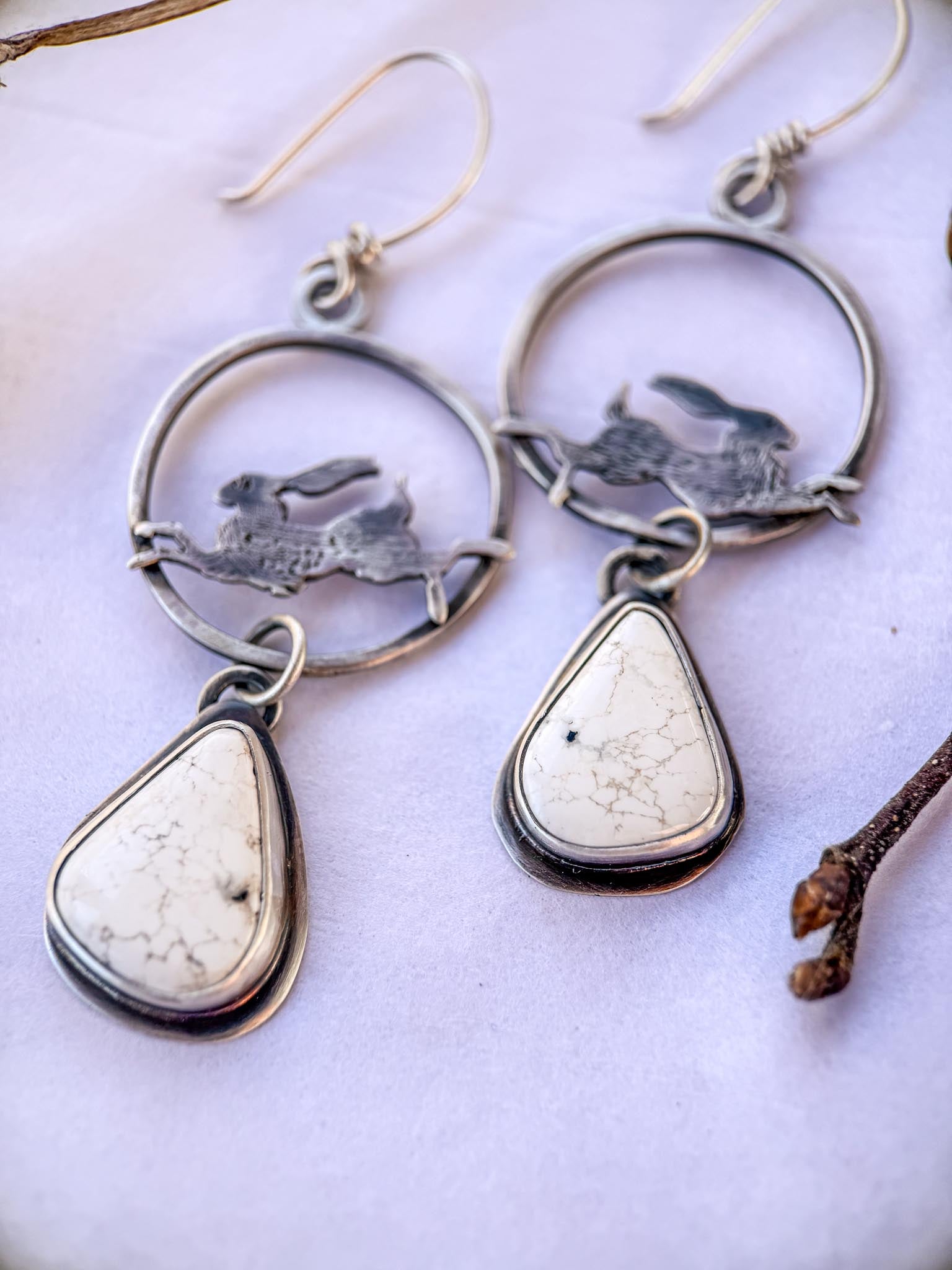 White Buffalo Hoop Earrings with Jackrabbit | Stand Collection