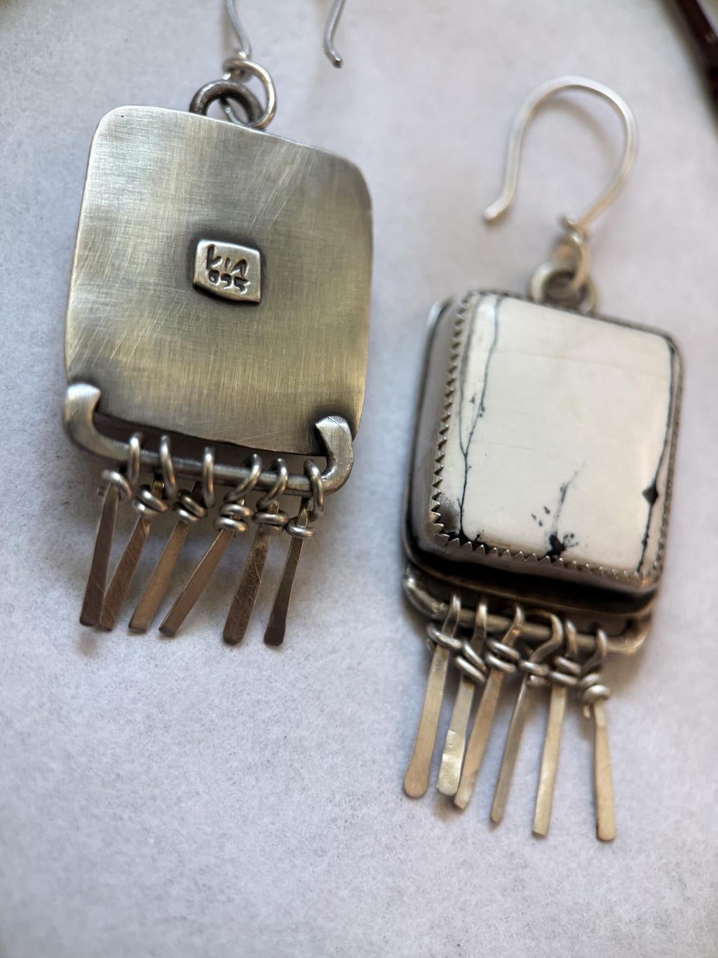 White Buffalo Turquoise| Sterling Silver Fringe Earrings