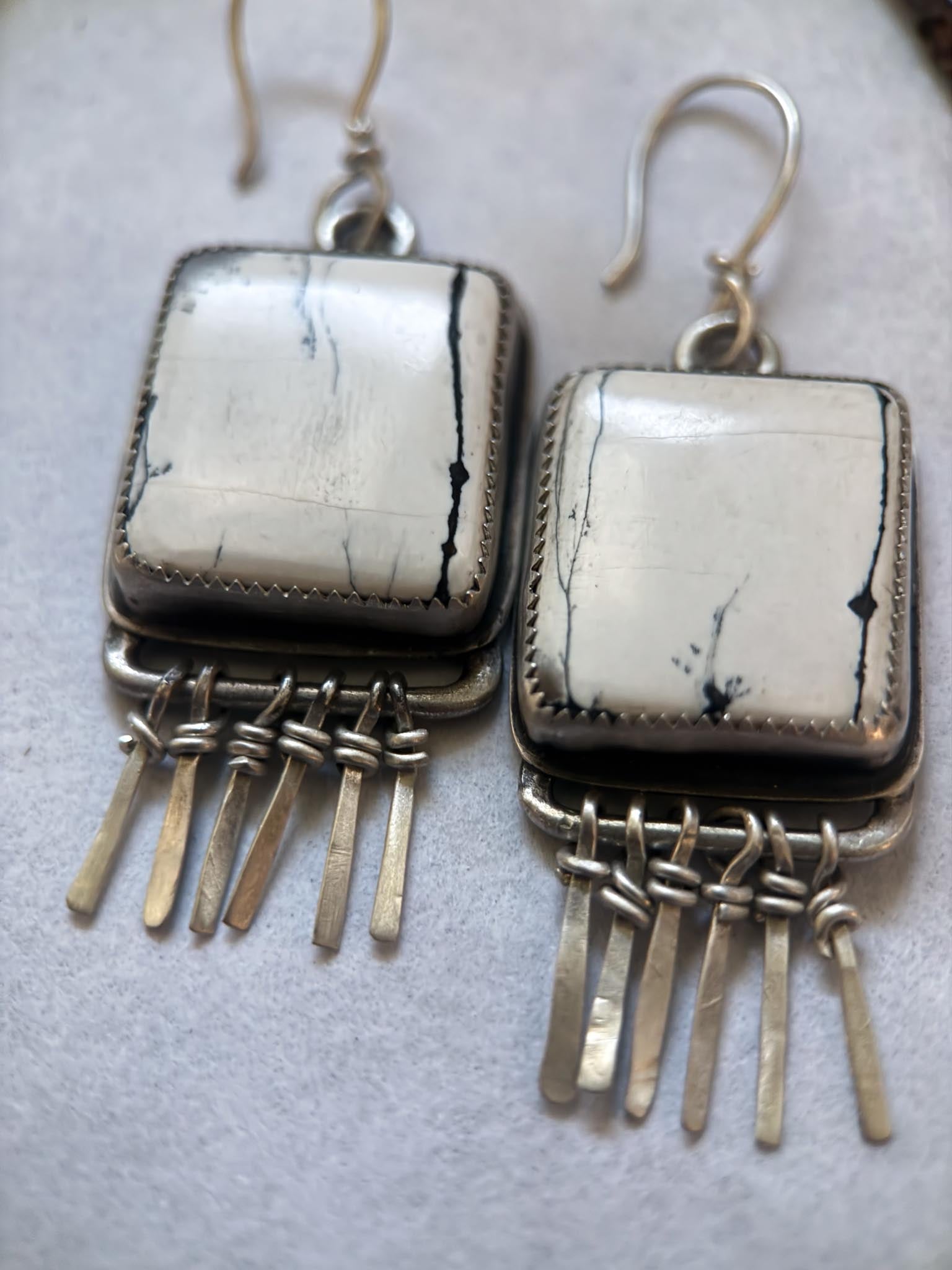 White Buffalo Turquoise| Sterling Silver Fringe Earrings