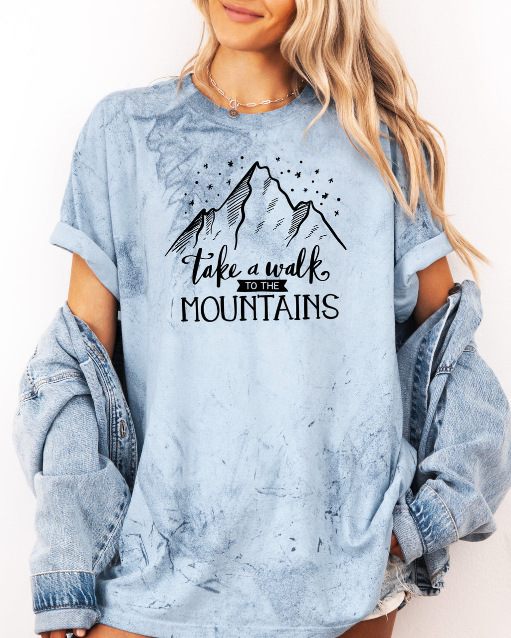 Take a walk to the mountains Camping Hiking Garment Dyed Shirt