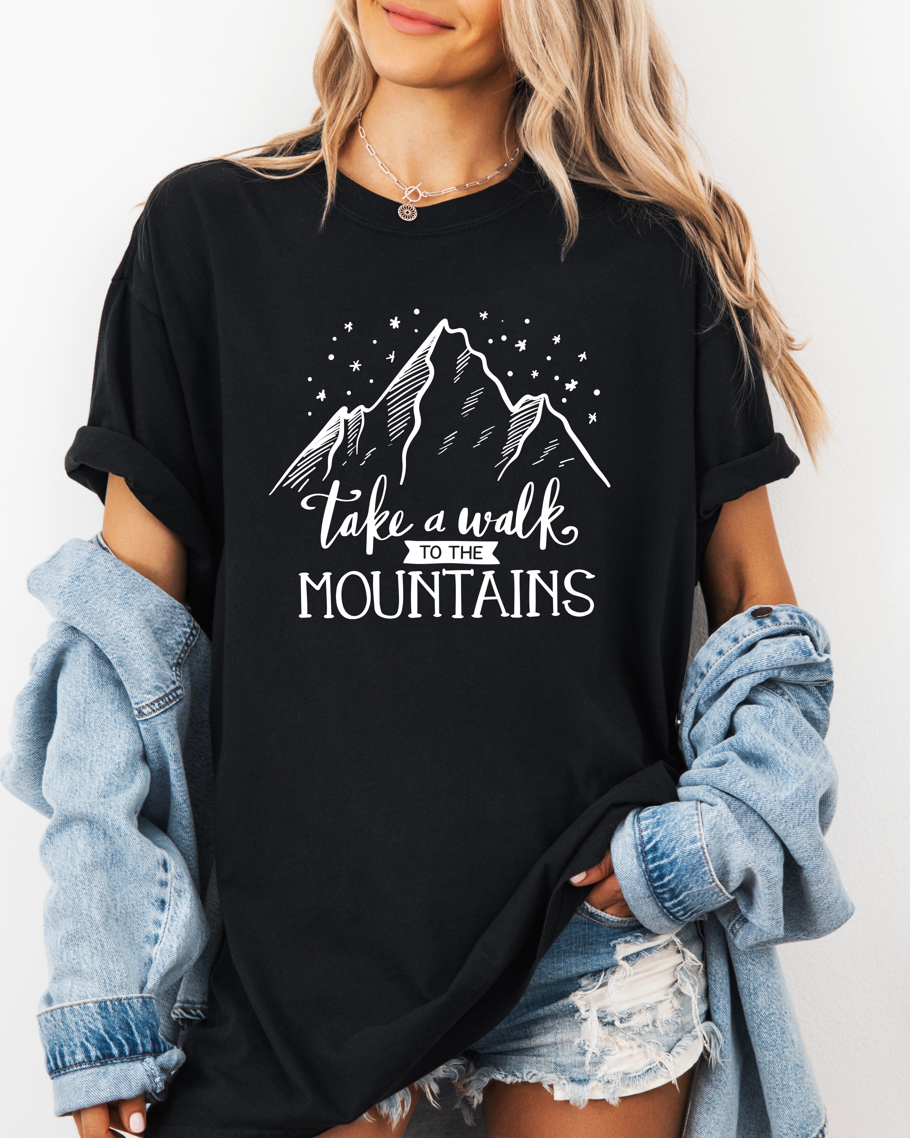 Take a walk to the mountains Camping Hiking Garment Dyed Shirt