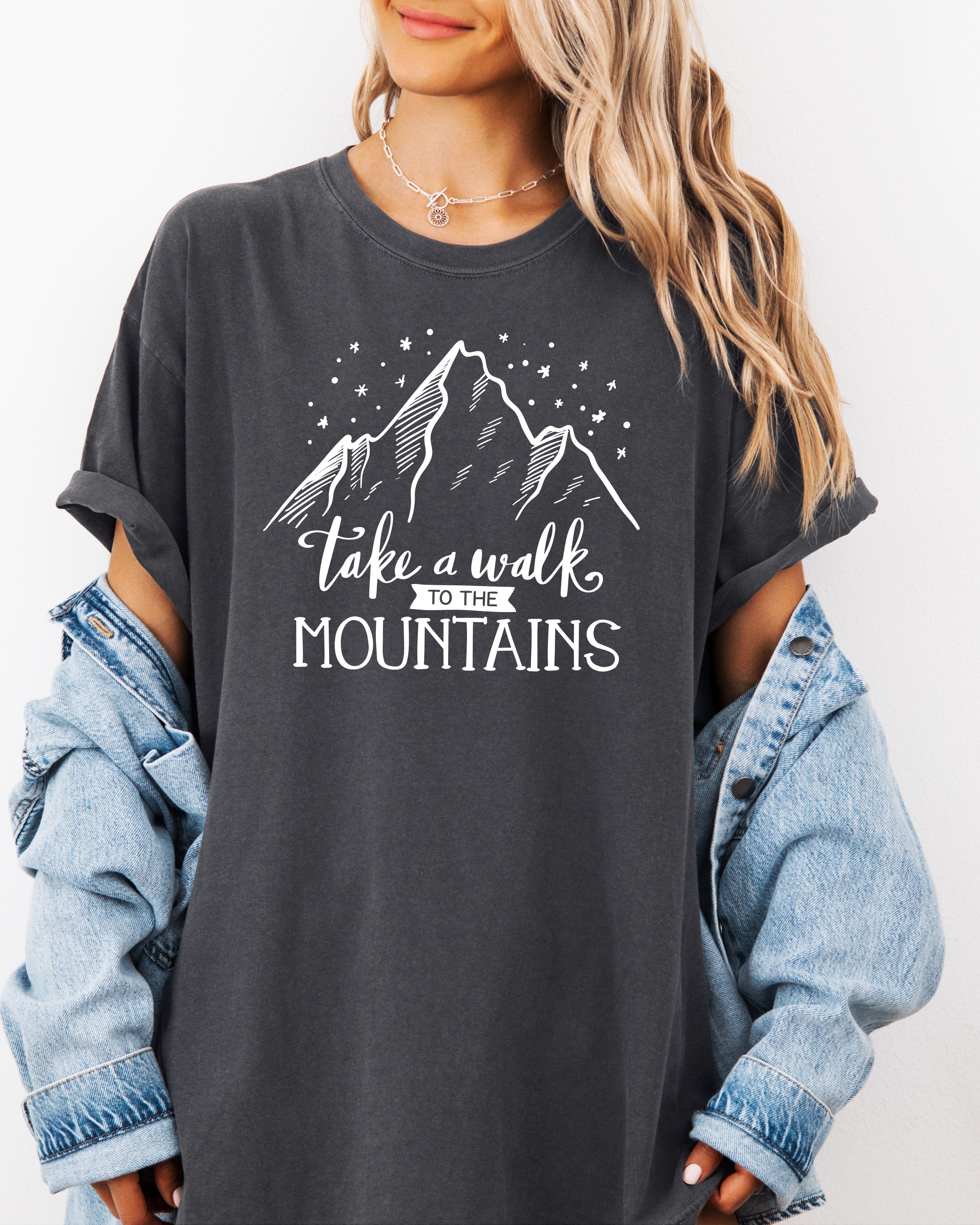 Take a walk to the mountains Camping Hiking Garment Dyed Shirt