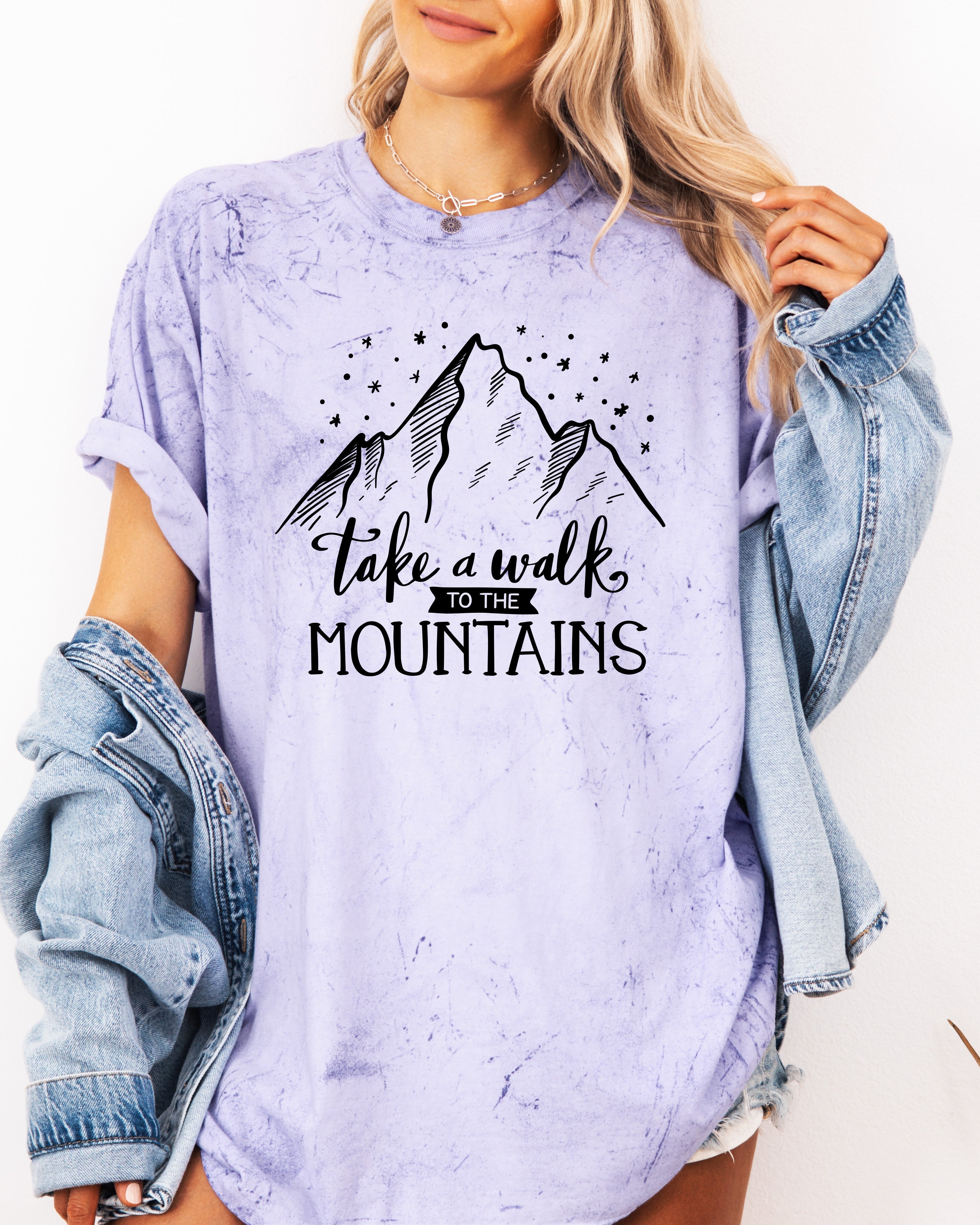Take a walk to the mountains Camping Hiking Garment Dyed Shirt