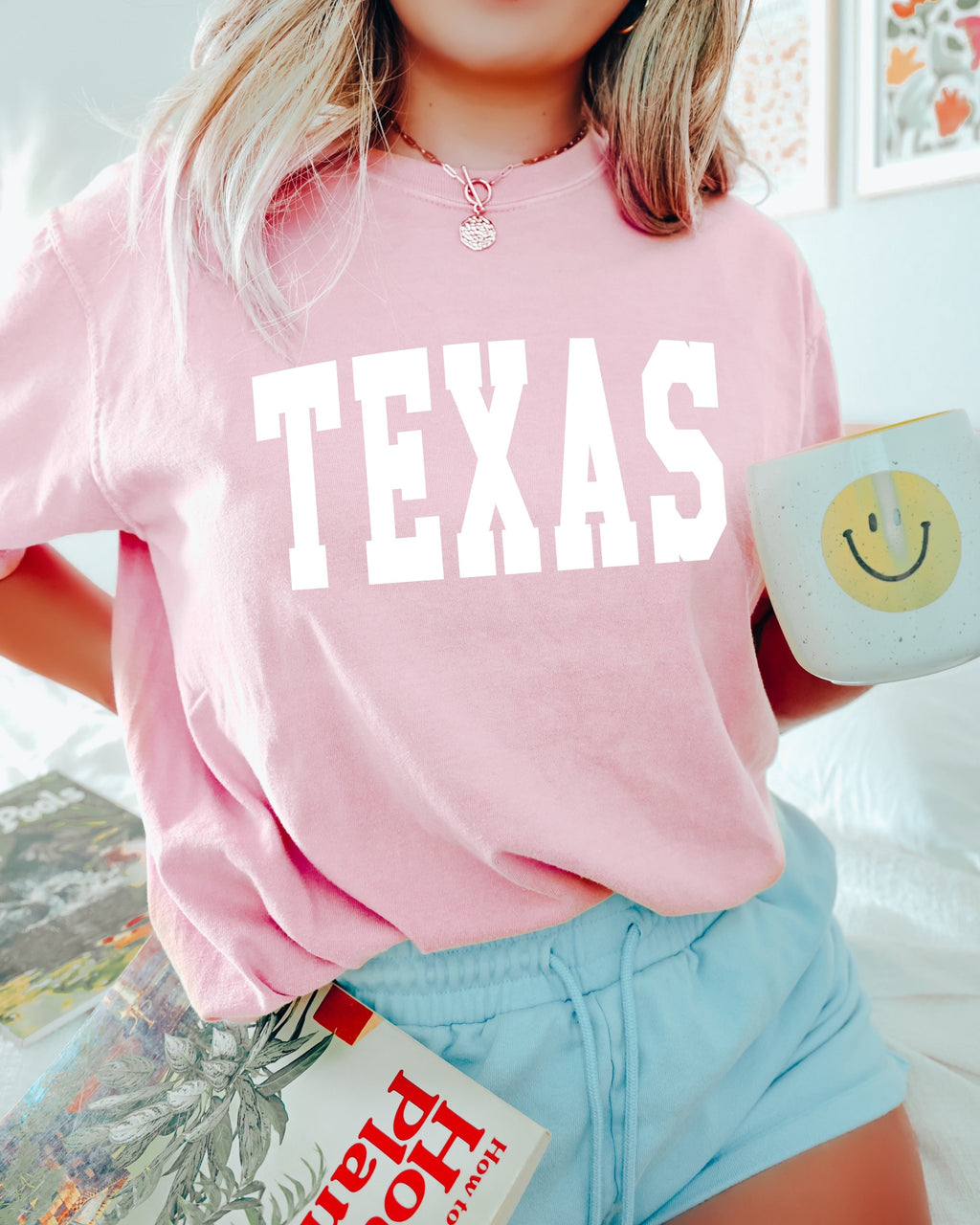Texas State City Comfort Colors T Shirt (Condensed Font)