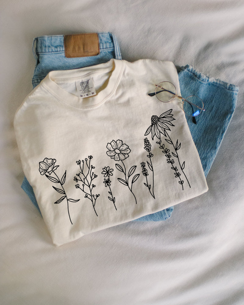Wildflowers Botanical Plant Nature Garment Dyed T Shirt