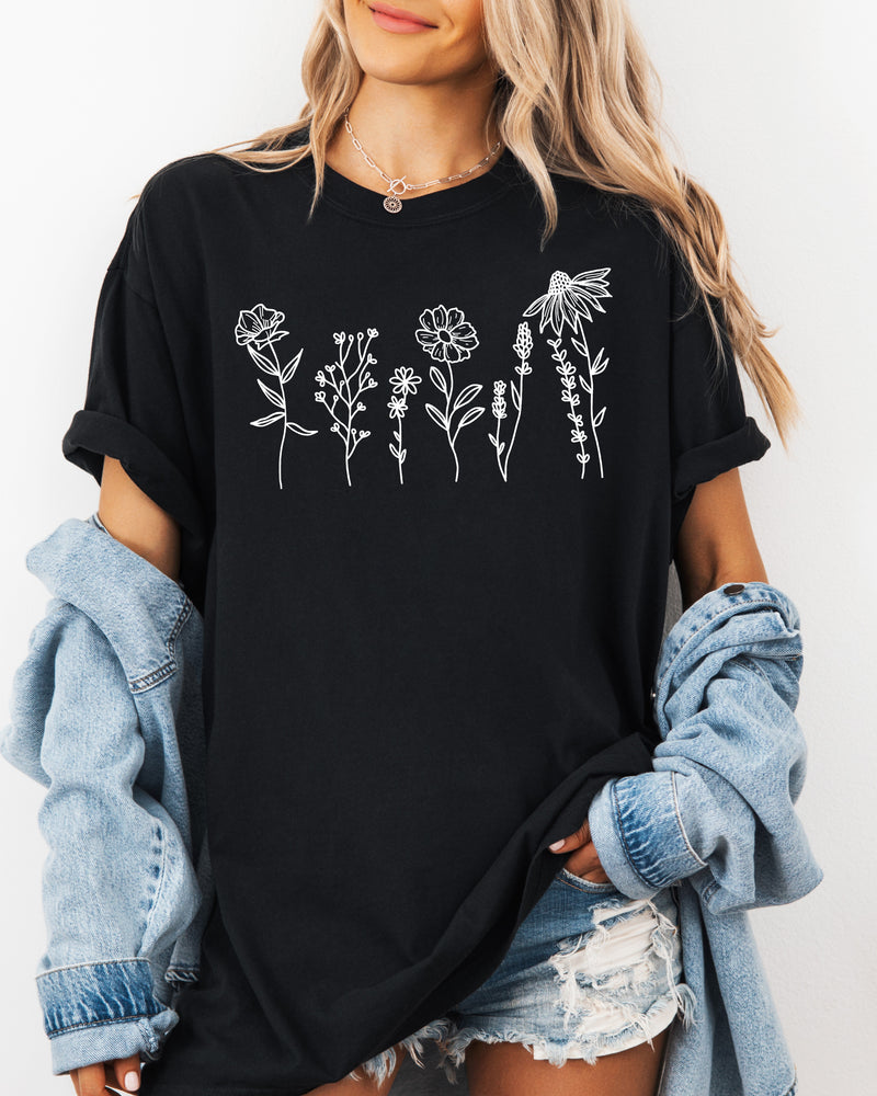 Wildflowers Botanical Plant Nature Garment Dyed T Shirt