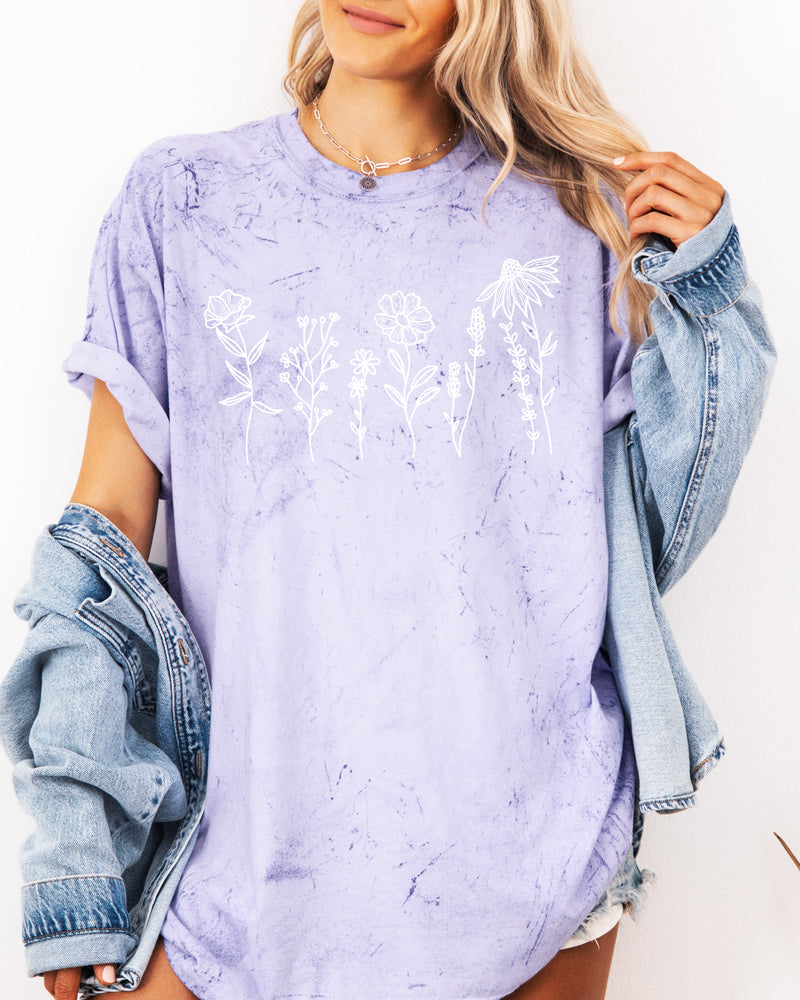 Wildflowers Botanical Plant Nature Garment Dyed T Shirt