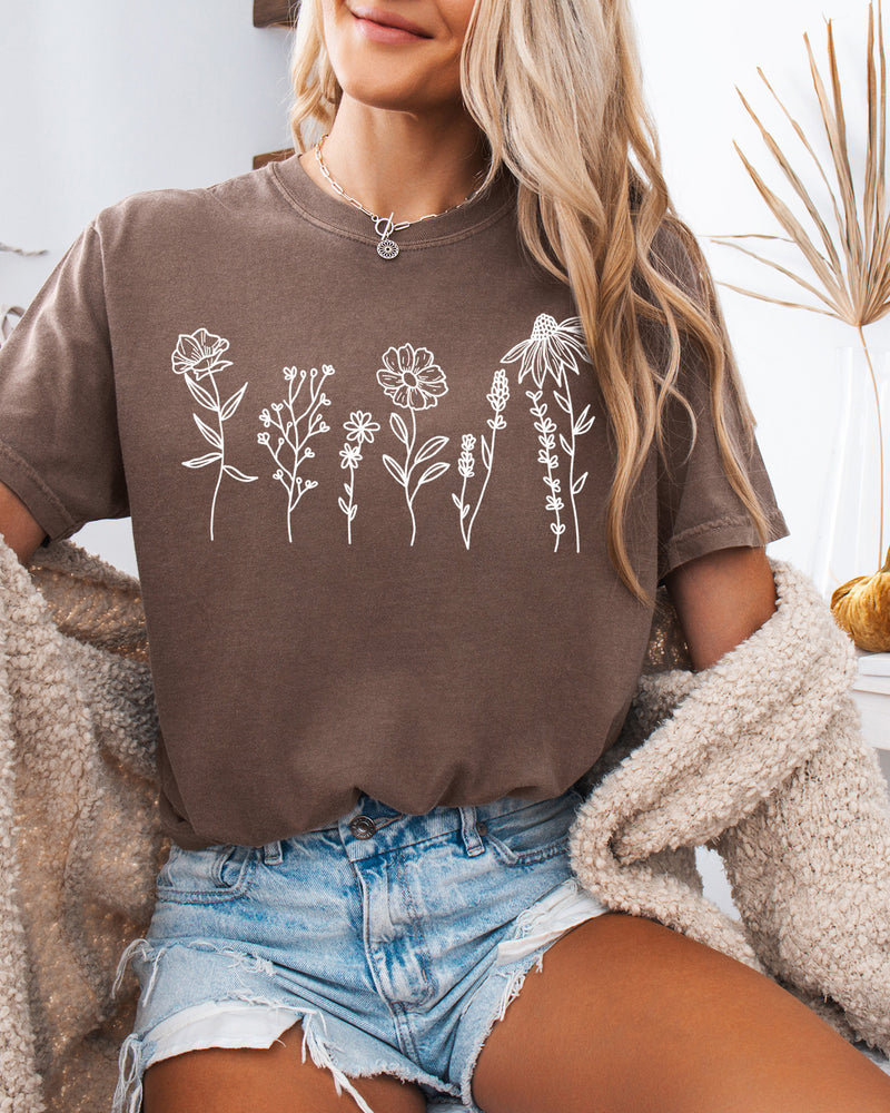 Wildflowers Botanical Plant Nature Garment Dyed T Shirt