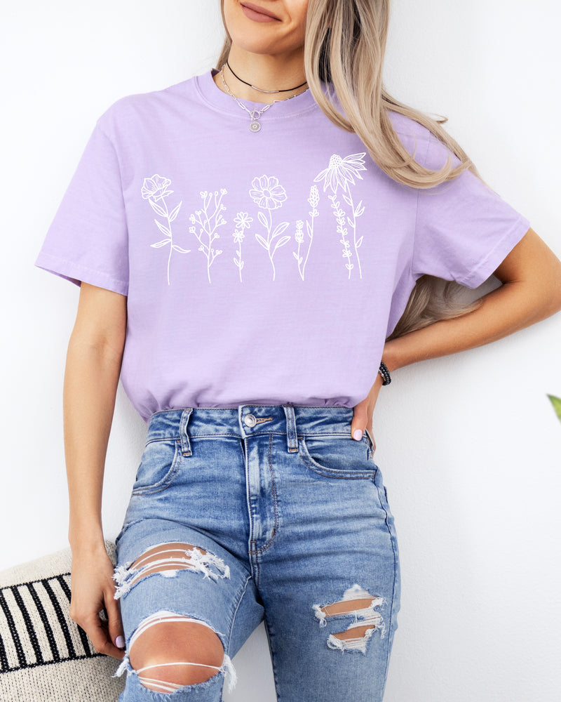 Wildflowers Botanical Plant Nature Garment Dyed T Shirt