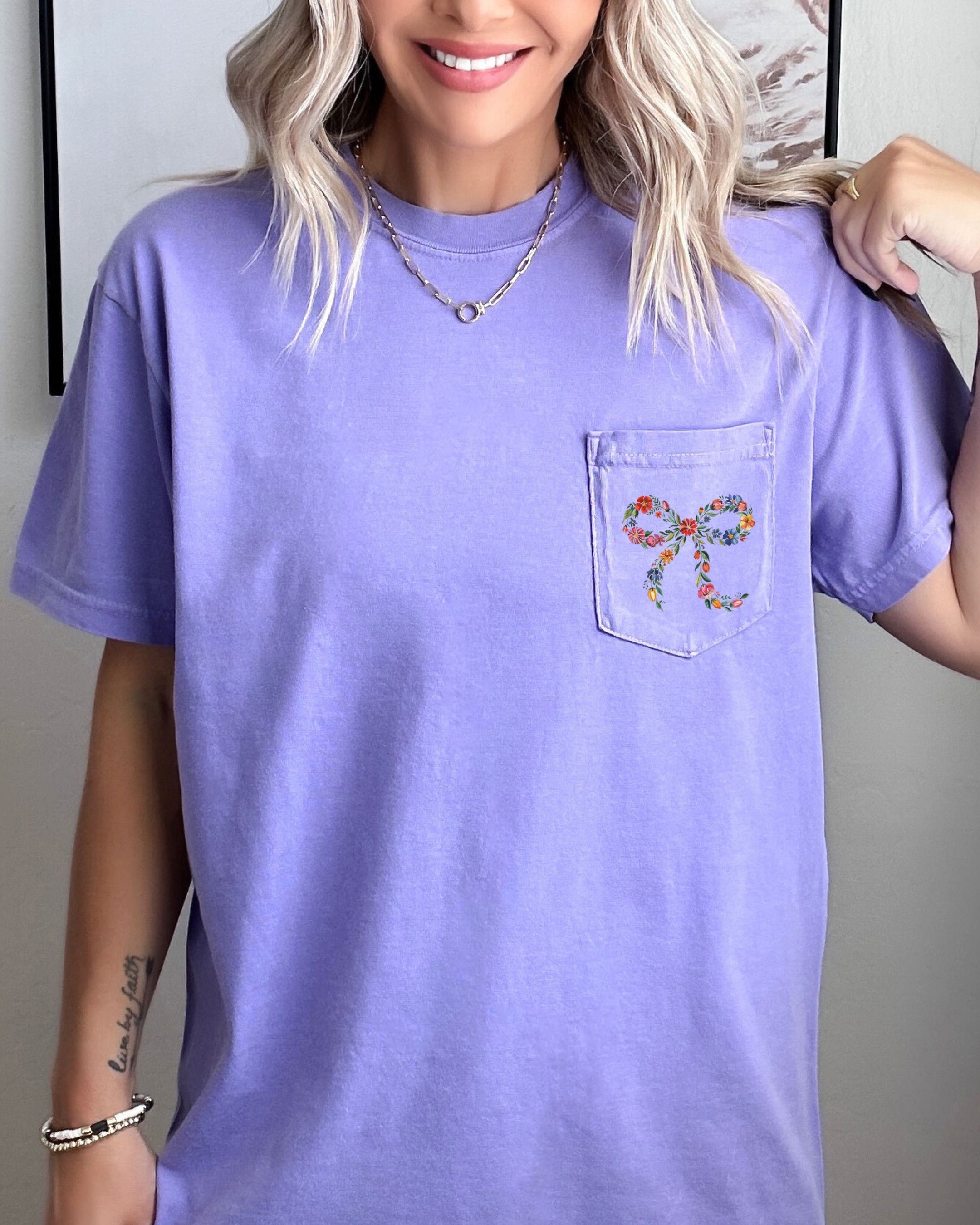 Wildflowers Ribbon Color Botanical Comfort Colors Pocket T Shirt