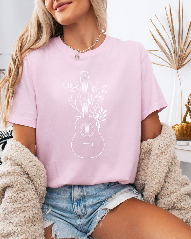 Wildflowers and Guitar Music Nature botanical Garment Dyed T Shirt