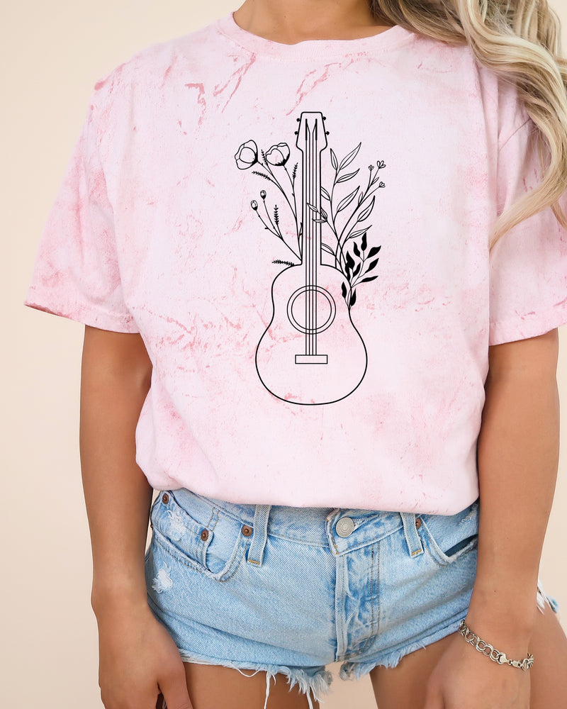 Wildflowers and Guitar Music Nature botanical Garment Dyed T Shirt