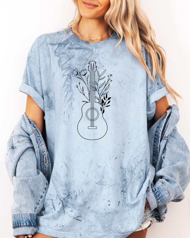 Wildflowers and Guitar Music Nature botanical Garment Dyed T Shirt